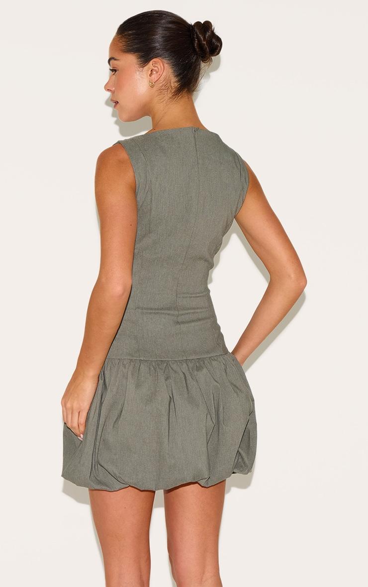 Khaki Stretch Woven Puffball Dress Product Image