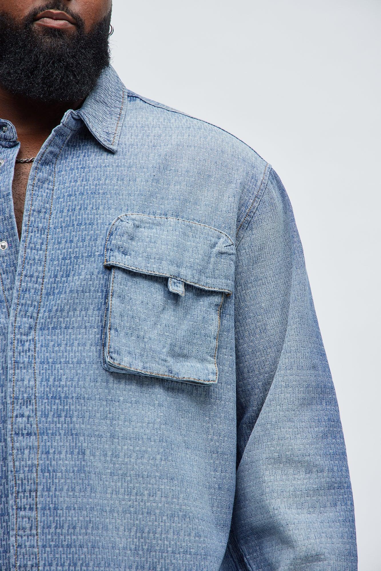 Abel Textured Button Up Shirt - Light Wash Product Image
