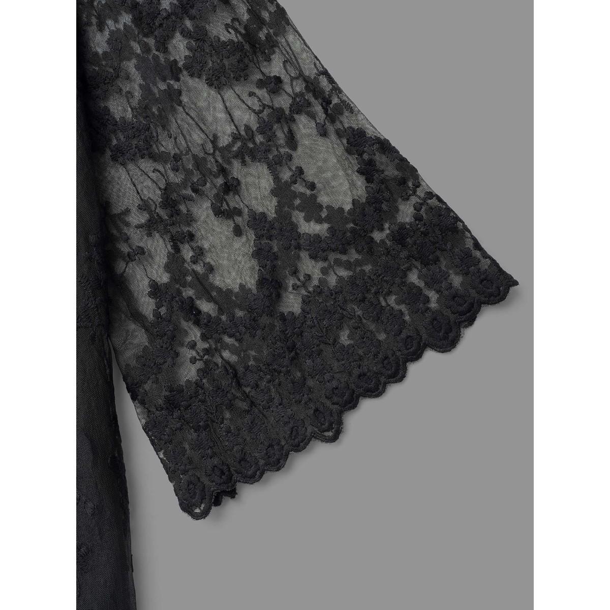 Plus Size Lace Embroidered Sheer Open-Front Kimono Women Black Elegant Woven ribbon&lace trim Loose Everyday Kimonos BloomChic 22-24/3X Product Image