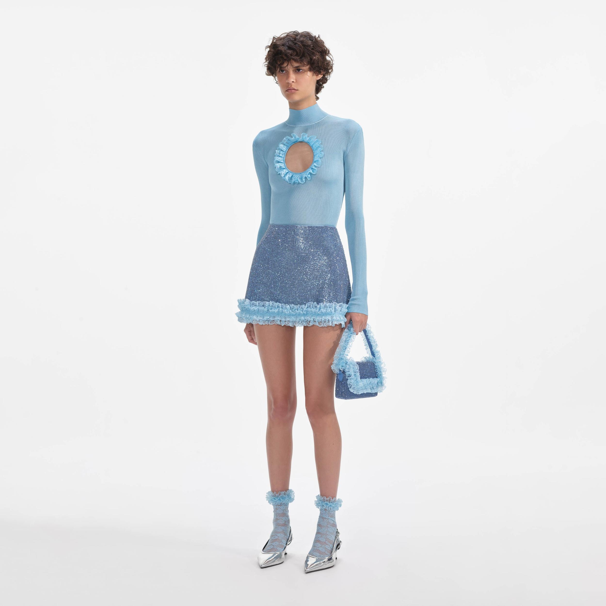 Blue Knit Cut Out Bodysuit Product Image