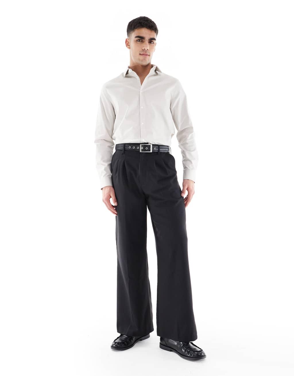 ASOS DESIGN formal easy iron twill regular shirt in stone Product Image