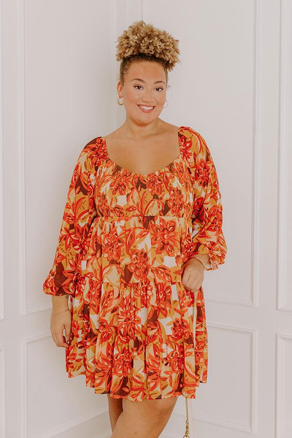 Fall Foliage Smocked Mini Dress Curves Product Image