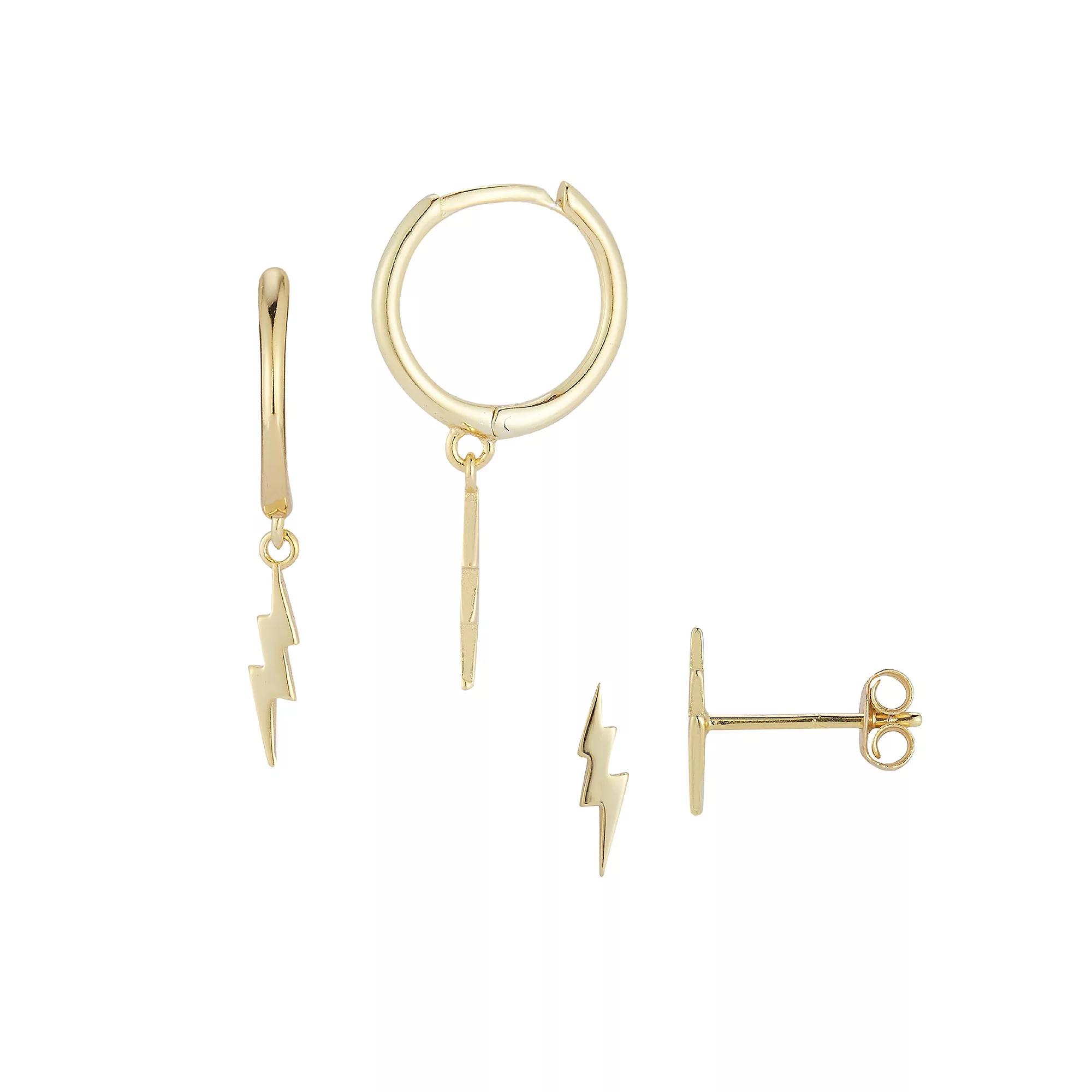 Sunkissed Sterling Lightning Hoop Drop & Stud Earring Duo Set, Women's, Gold Tone Product Image