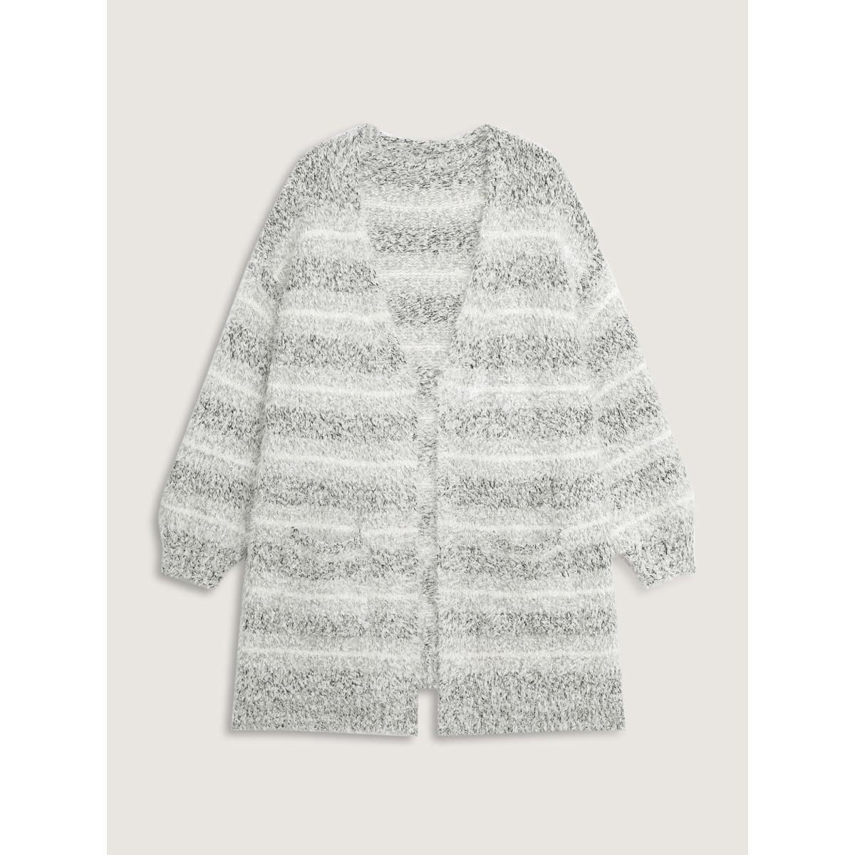 Plus Size Plush Textured Striped Knit Cardigan LightGray Women Playful Loose Long Sleeve Casual Cardigans BloomChic 22-24/3X Product Image