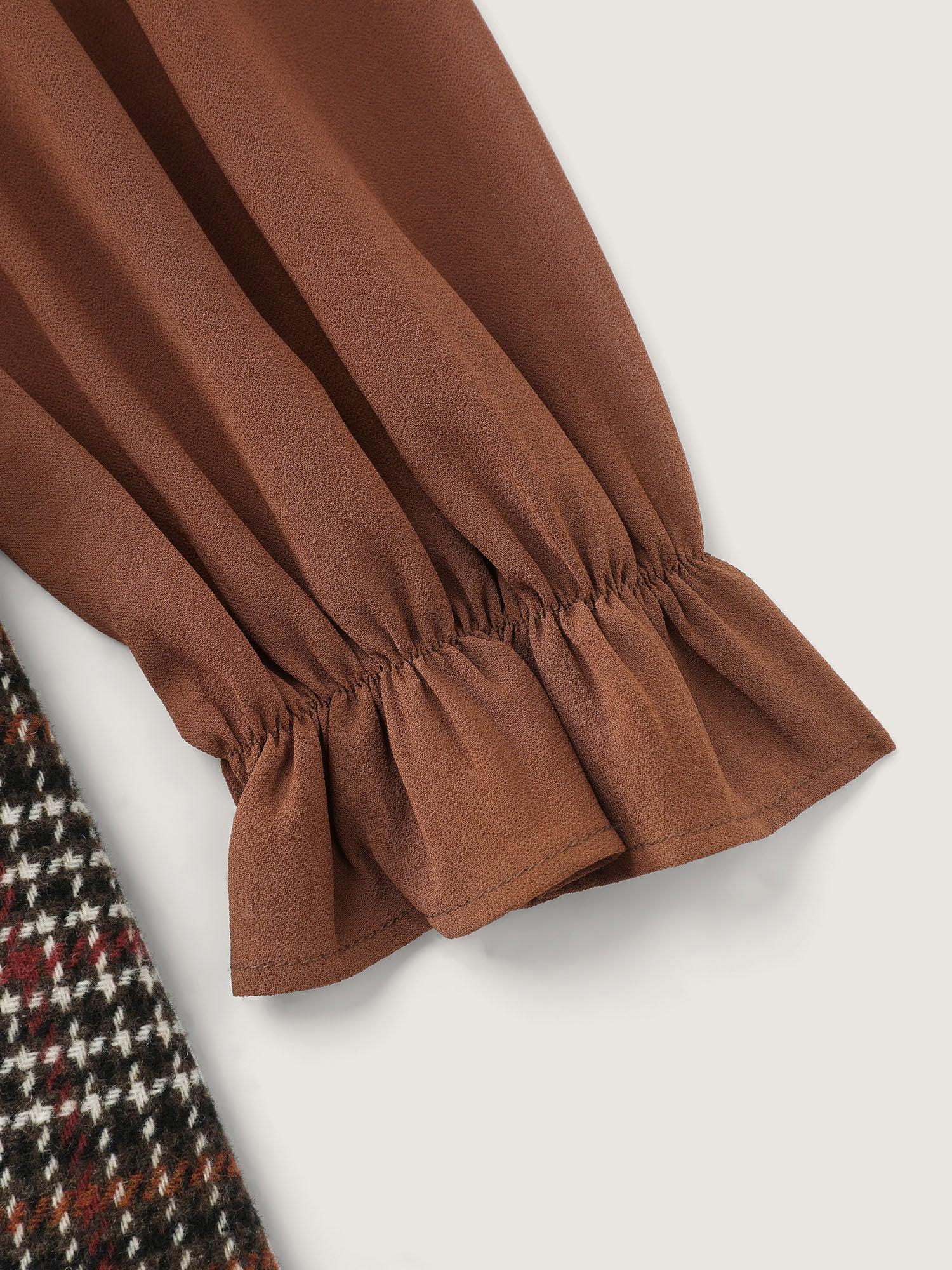 Vintage Check Tweed Ribbon Collar Midi Dress Female Product Image