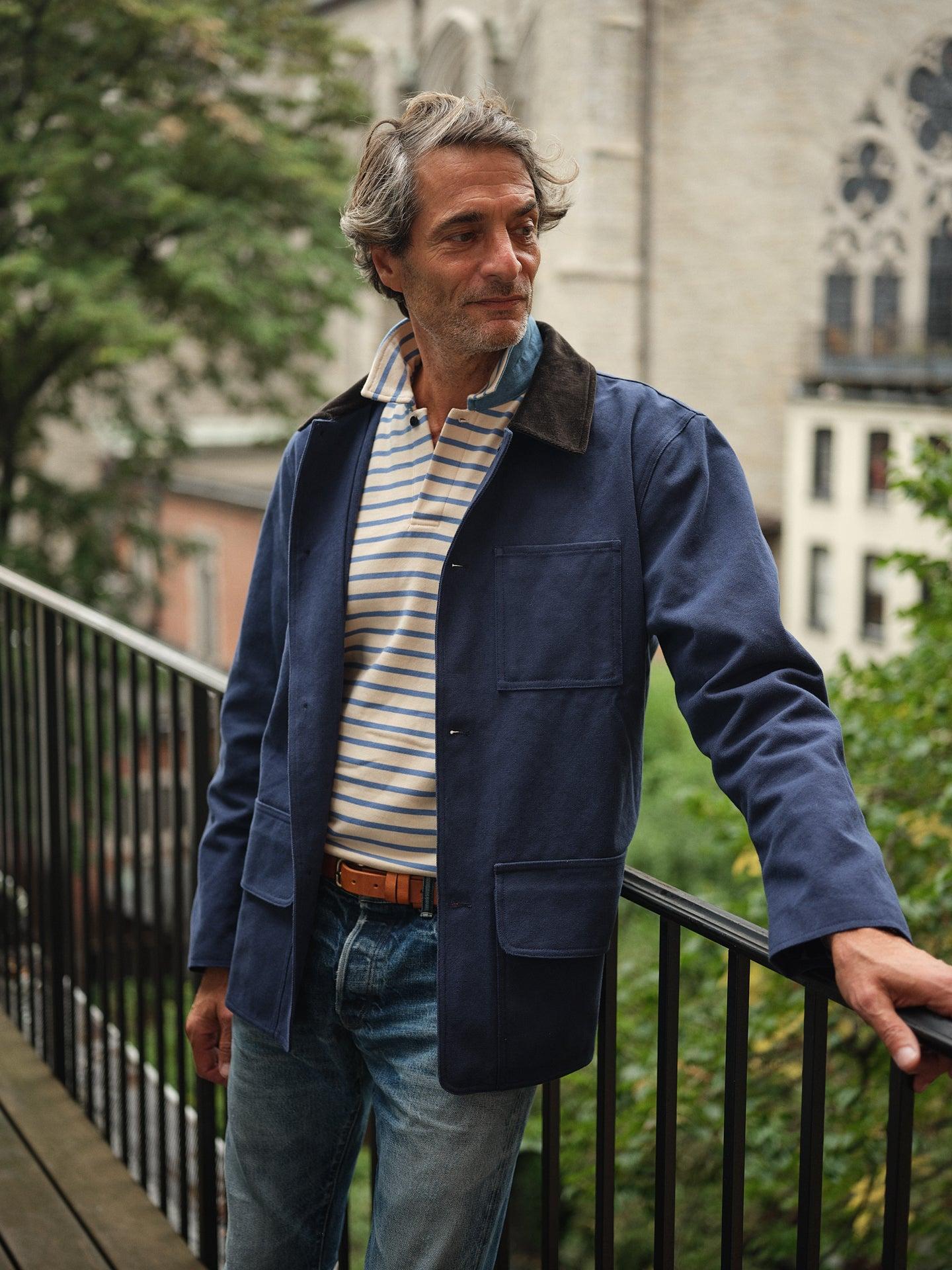 Acadia Polo in Sand/Chambray Loopback Terry Product Image