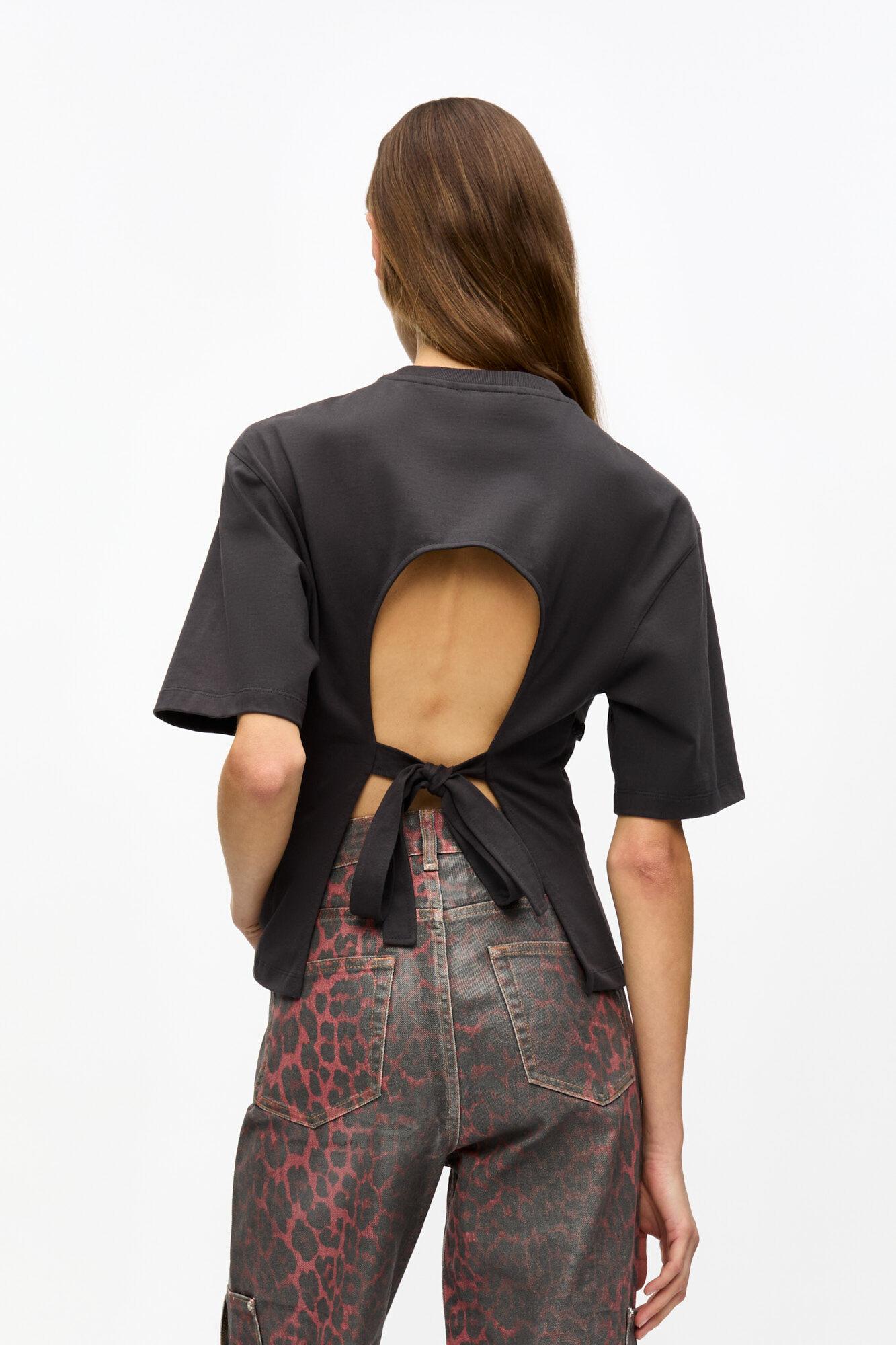 Black Cotton Tie Back T-shirt Product Image