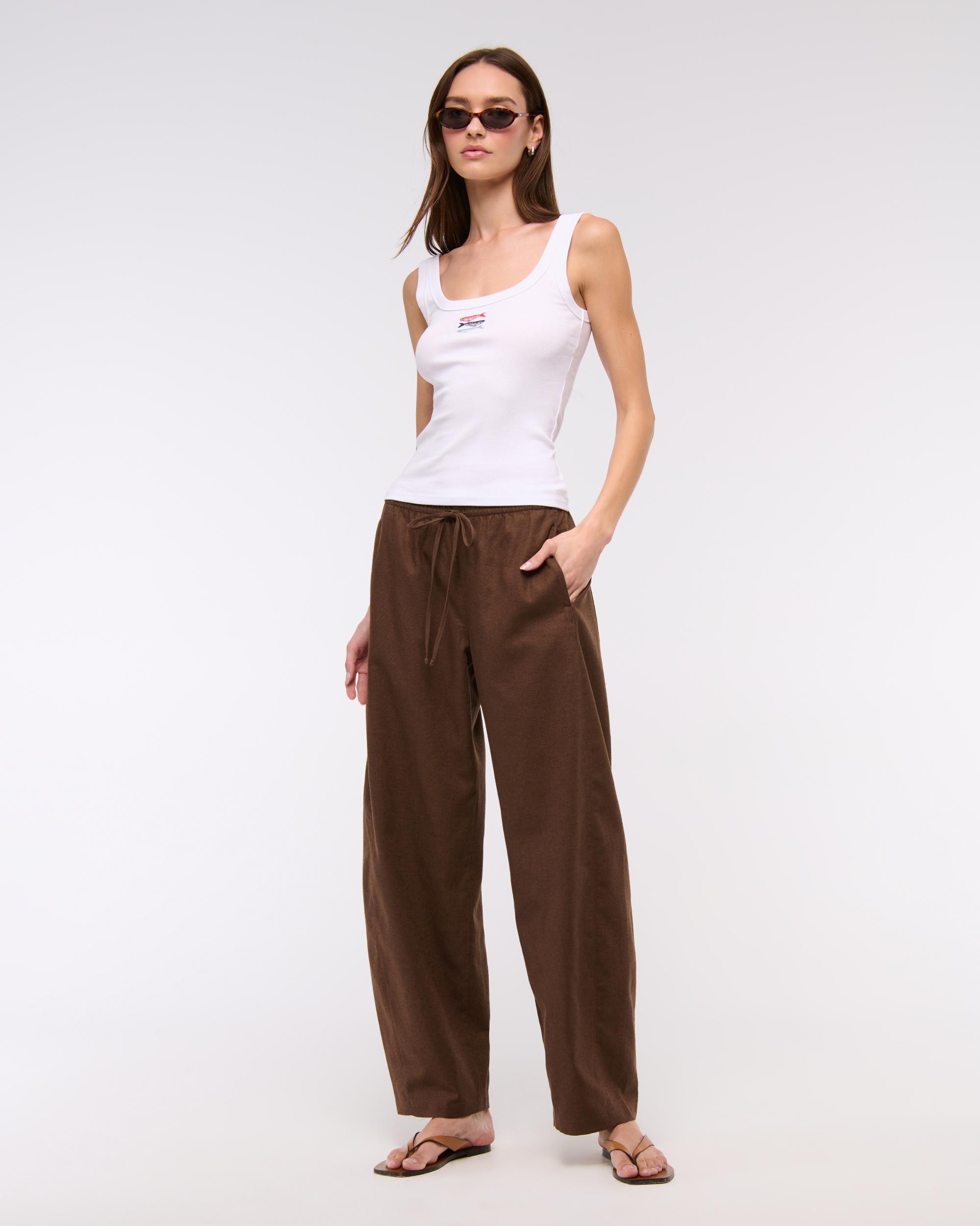Linen-Blend Barrel Pull-On Pant Product Image