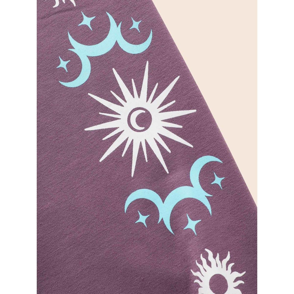 Plus Size Moon & Star Drop Shoulder Sweatshirt Women Mauve Casual Patchwork Round Neck Everyday Sweatshirts BloomChic 14-16/1X Product Image