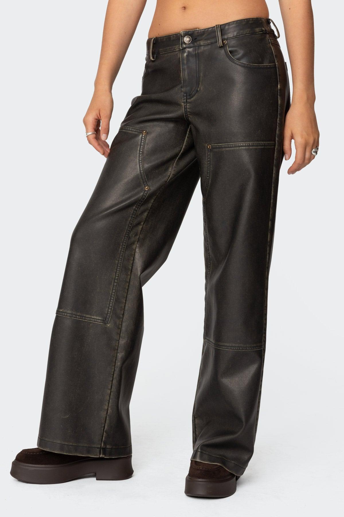 Vintage Washed Faux Leather Pants Product Image