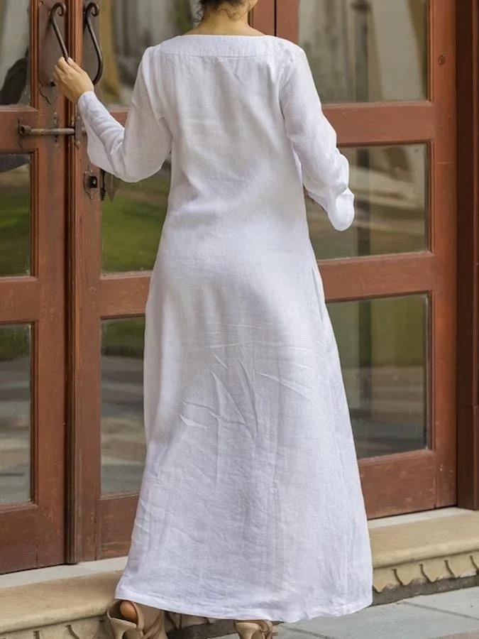 Long Sleeves Loose Solid Color V-Neck Maxi Dresses Product Image