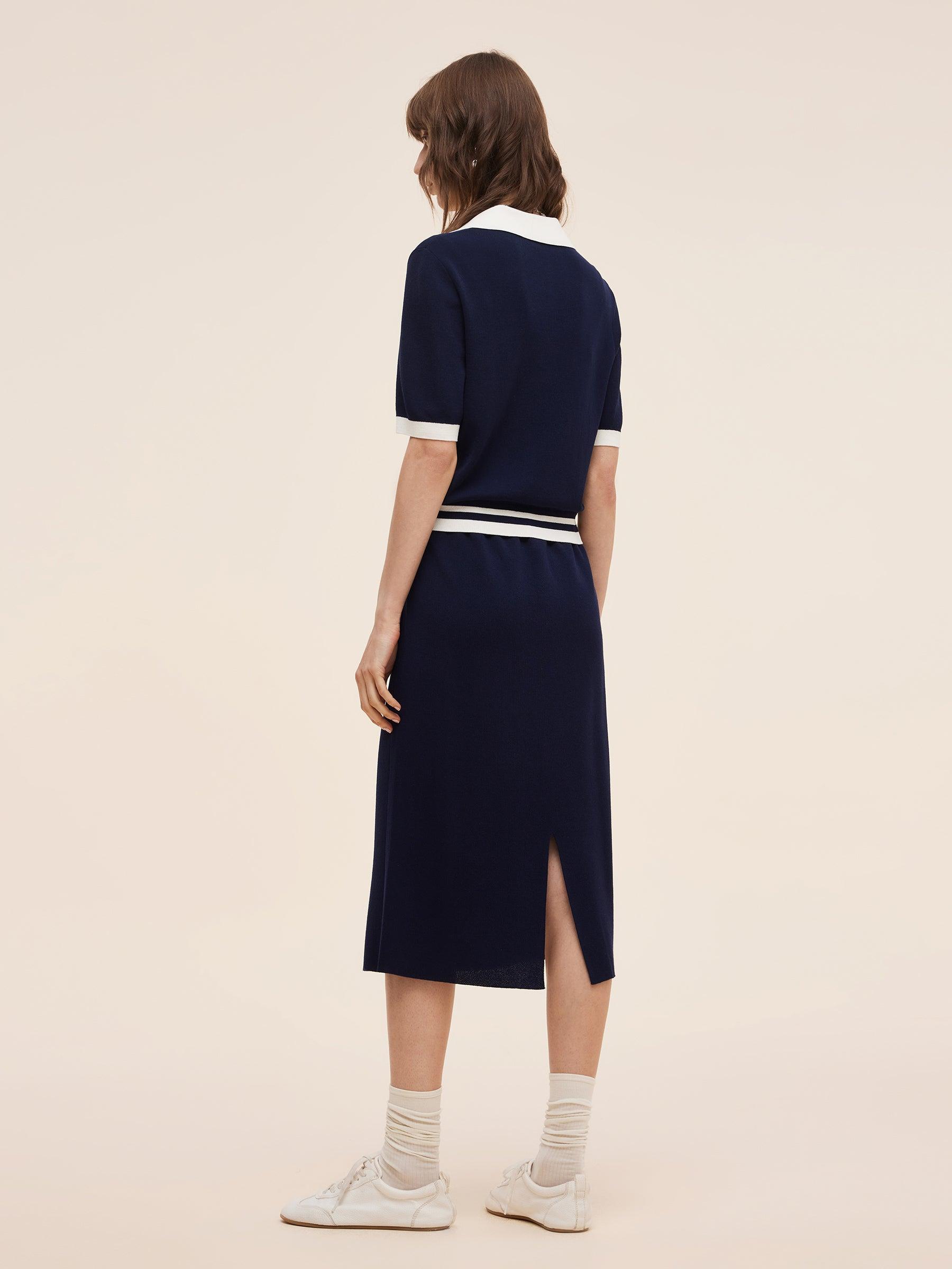 Tencel Blend Contrast Trim Knit Top And Skirt Two-Piece Set Product Image