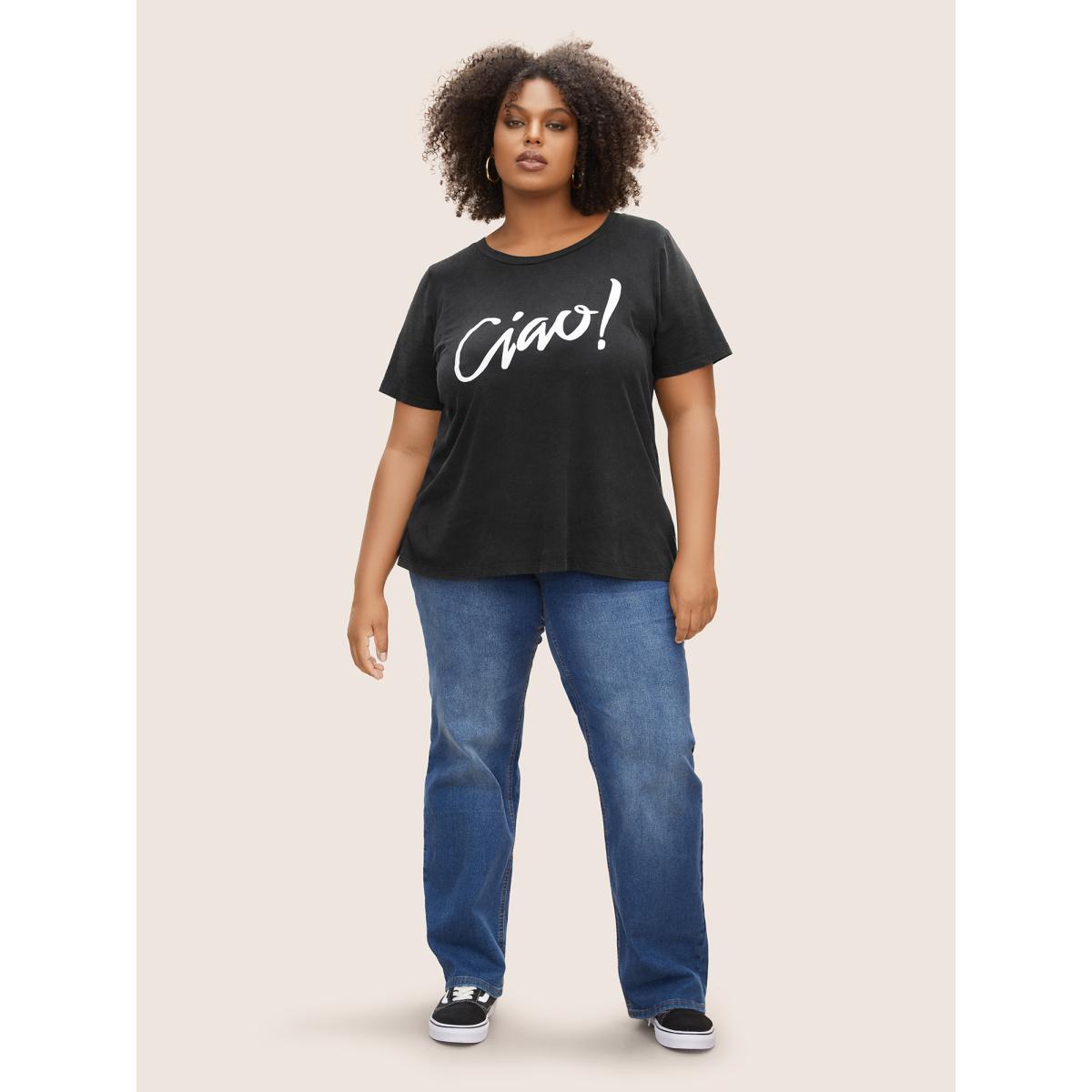 Plus Size Crew Neck Positive Slogan Letter Print T-shirt Black Women Casual Positive slogan Round Neck Everyday T-shirts BloomChic 10/M Product Image