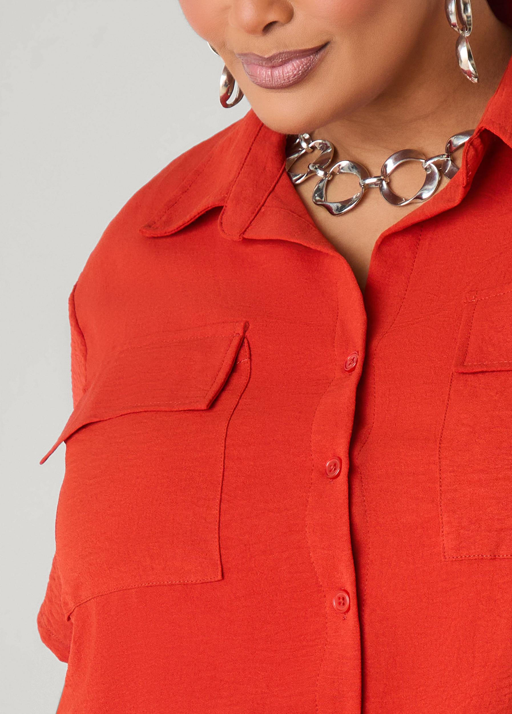 Drawstring Cropped Shirt Product Image