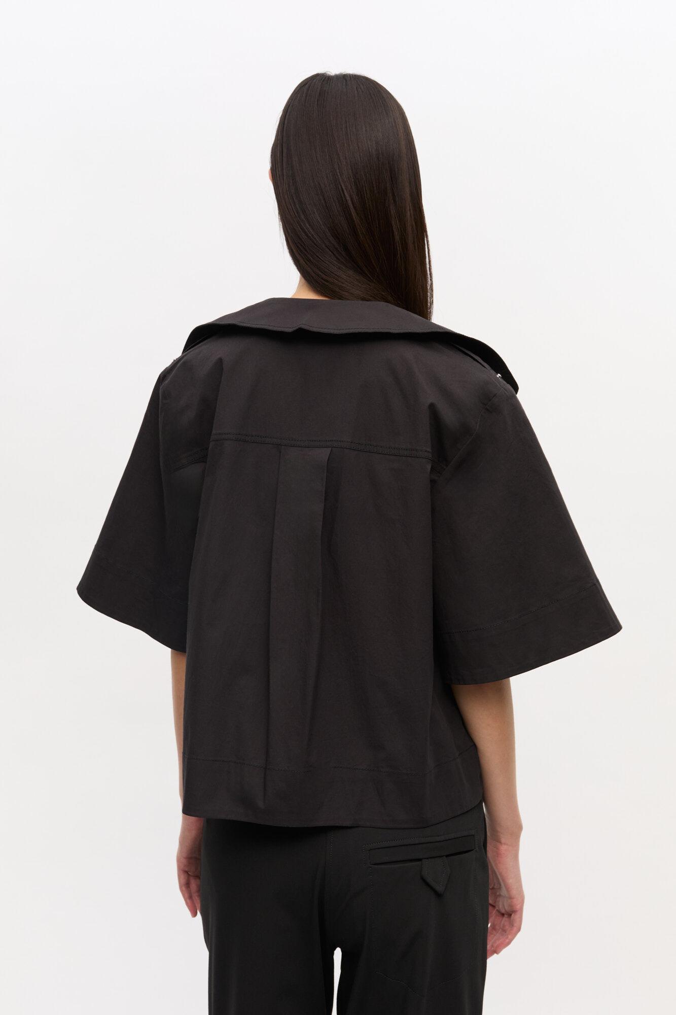 Black Stretch Cotton Blouse Product Image