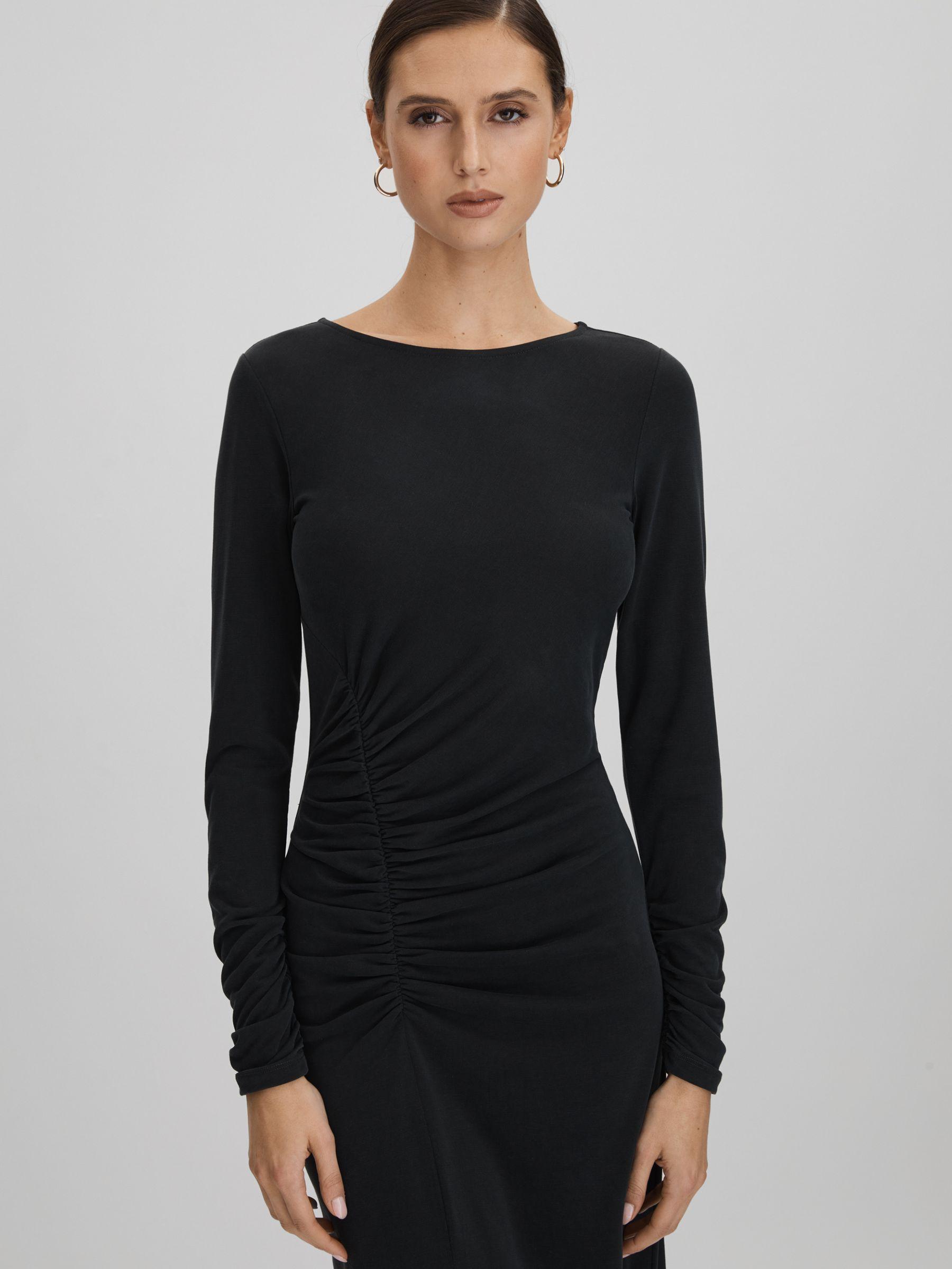 Ruched Jersey Midi Dress in Charcoal Product Image