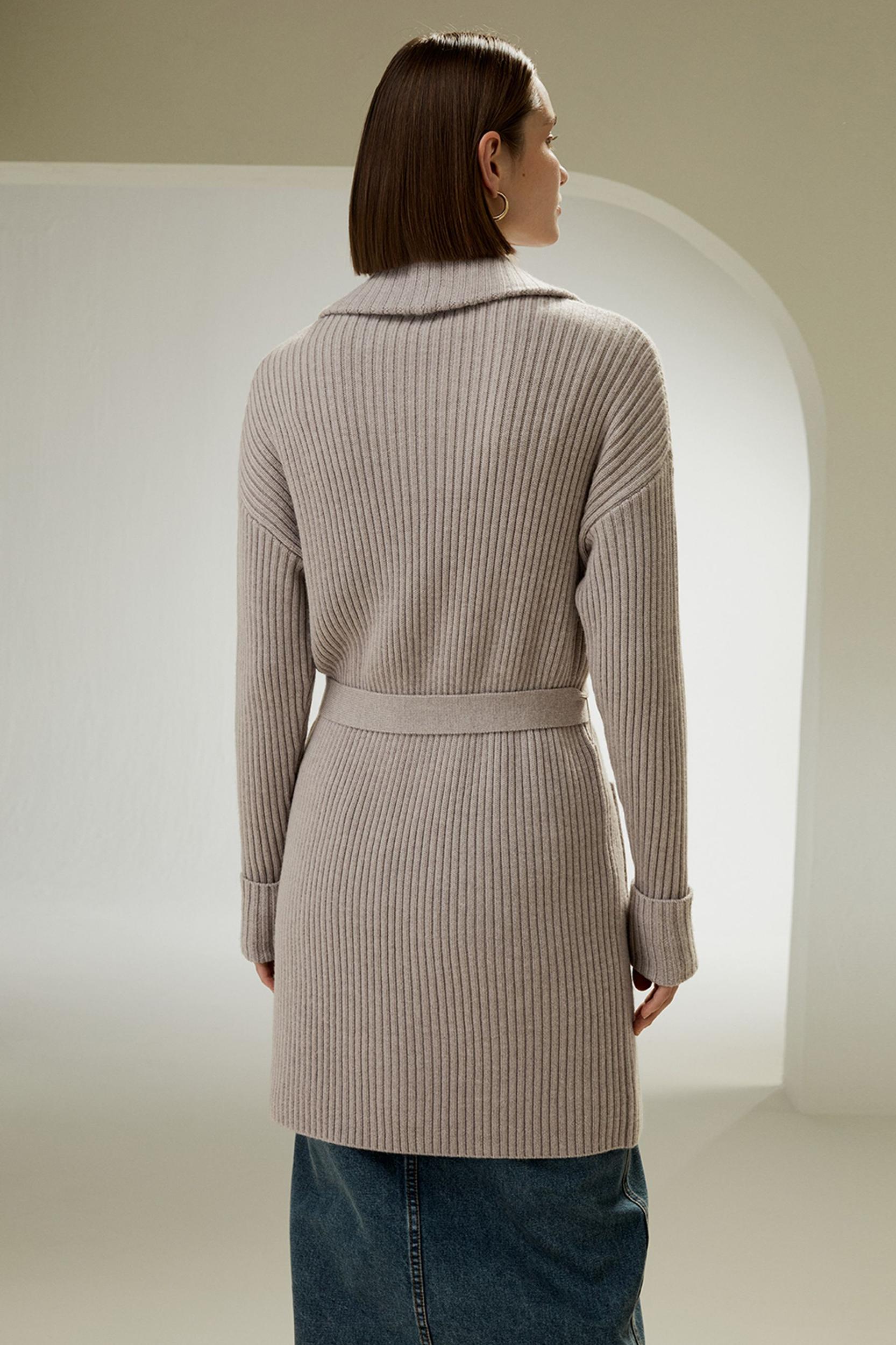 LILYSILK Wool Cardigans Womens Camel Pure Wool Elegant Belted Sweater L Product Image