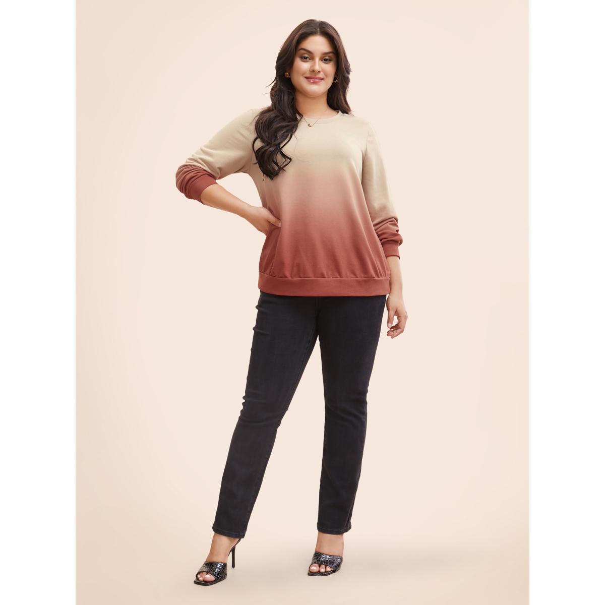 Plus Size Gradient Dyeing Round Neck Sweatshirt Women Multicolor Casual Non Round Neck Everyday Sweatshirts BloomChic 10/M Product Image