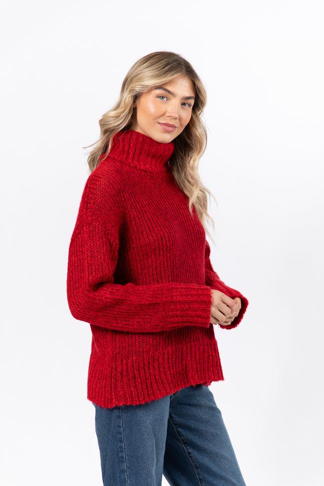What I Need Red Fuzzy Oversized Turtleneck Sweater FINAL SALE Product Image