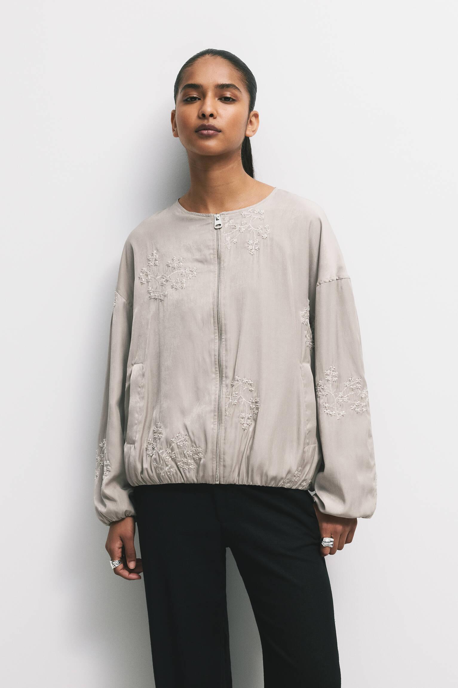 Bomber jacket with floral embroidery Product Image