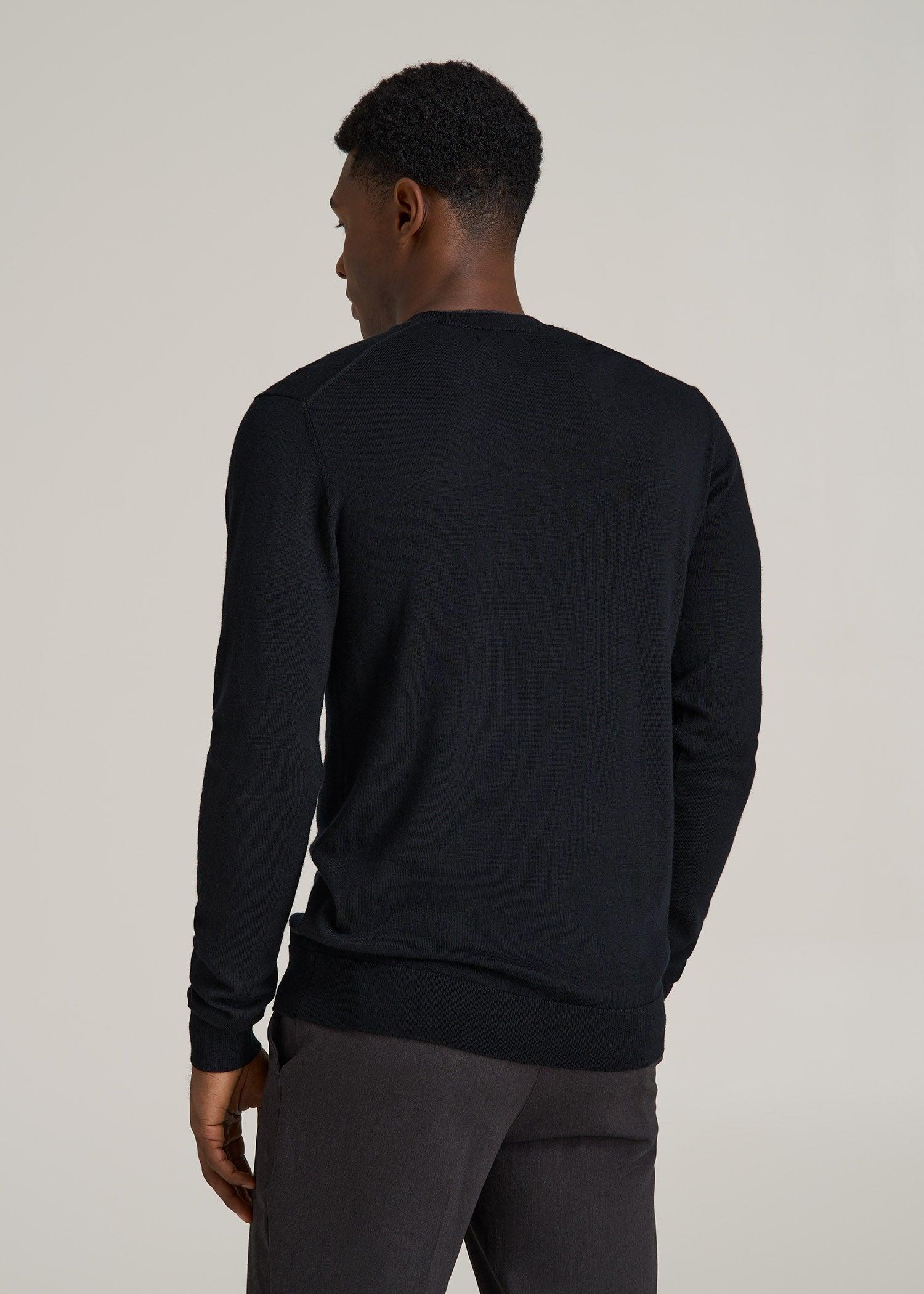 Merino Wool Crewneck Tip Sweater for Tall Men in Black Male Product Image