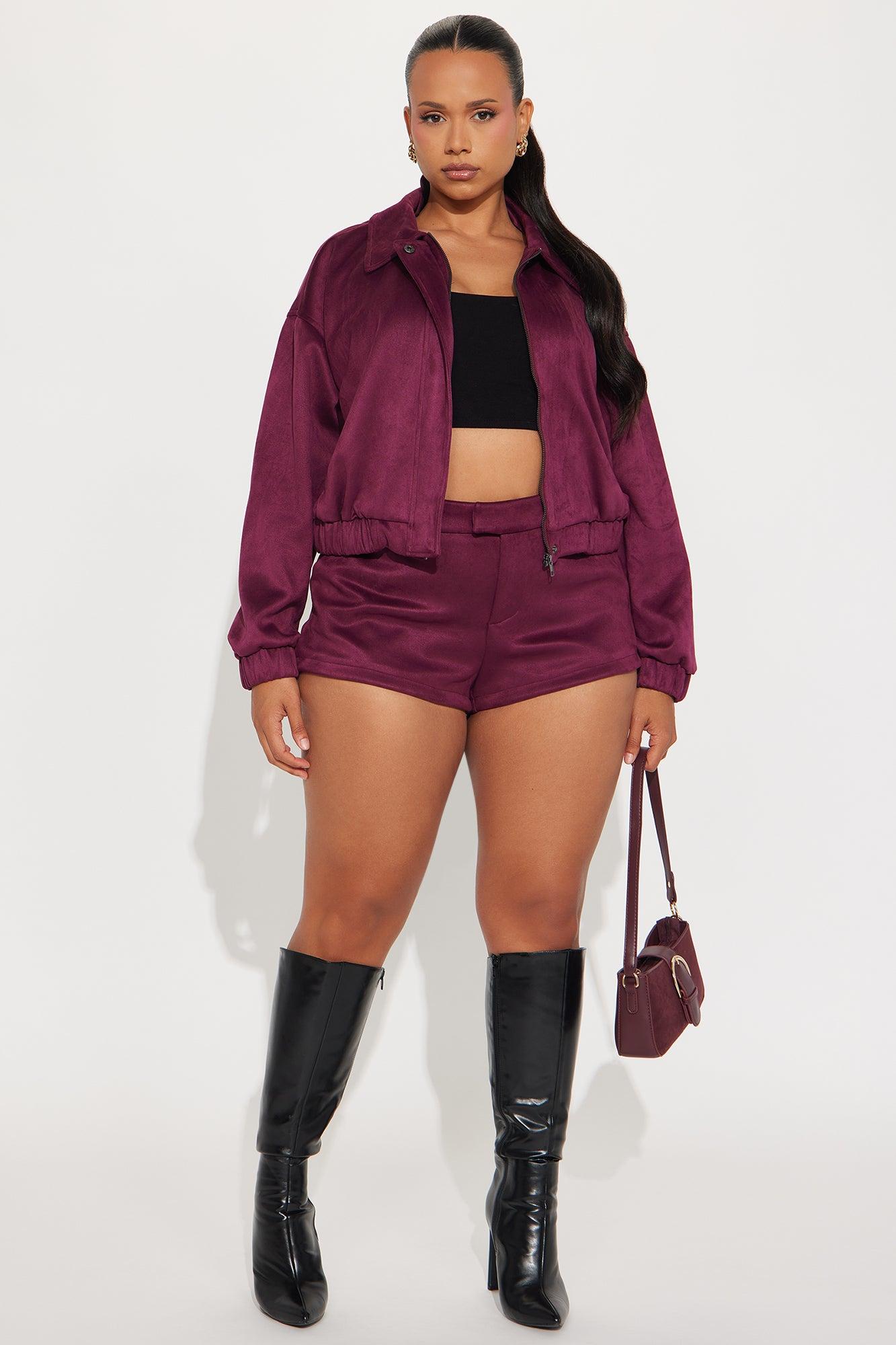 Amina Faux Suede Bomber Jacket - Wine Female Product Image