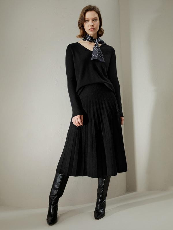 LILYSILK Women Silk Skirt Merino Wool Caramel 100% Ultra Fine Merino Wool Over-The-Knee Length M Product Image