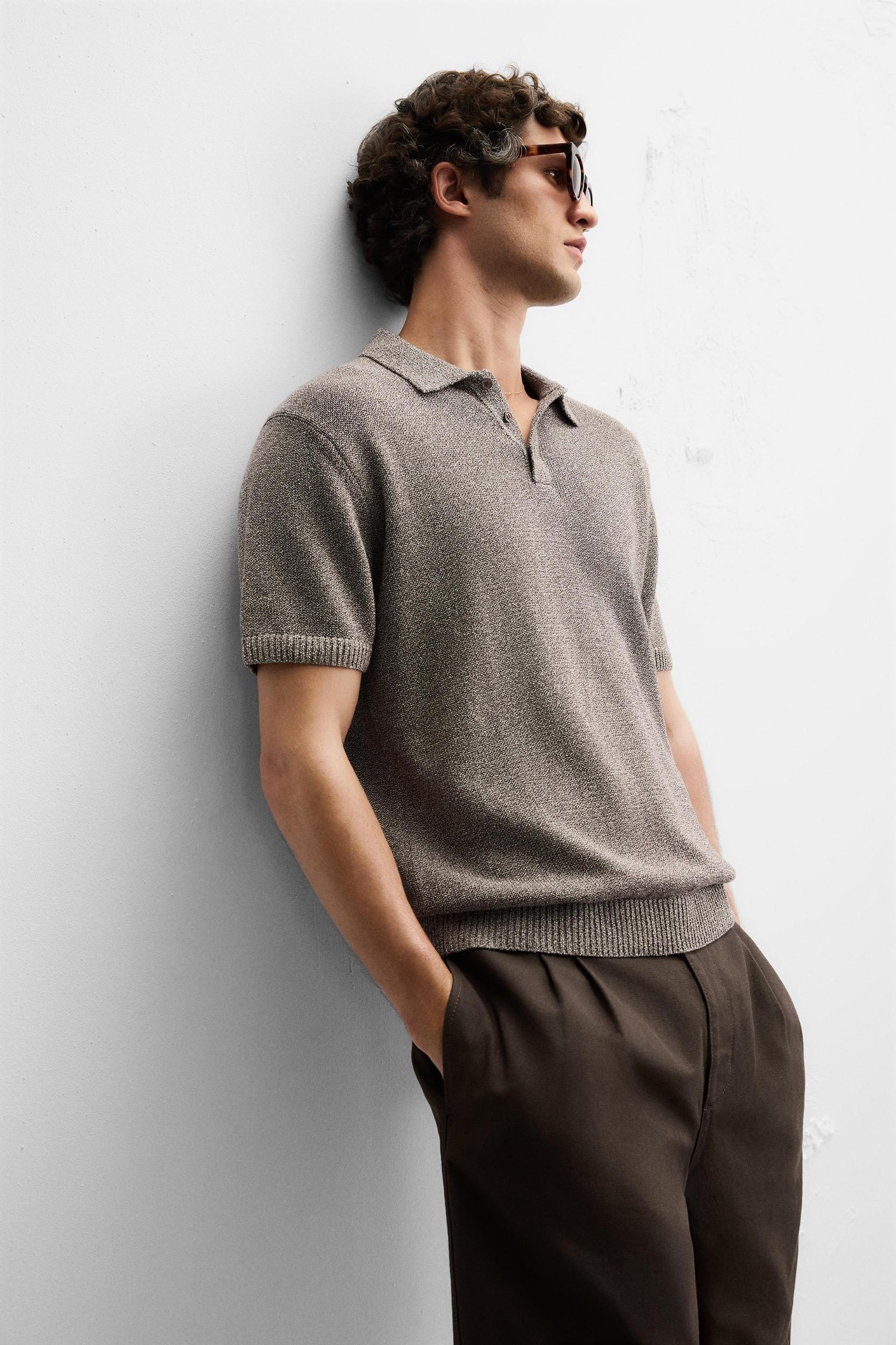 CONTRAST TEXTURED KNIT POLO SHIRT Product Image