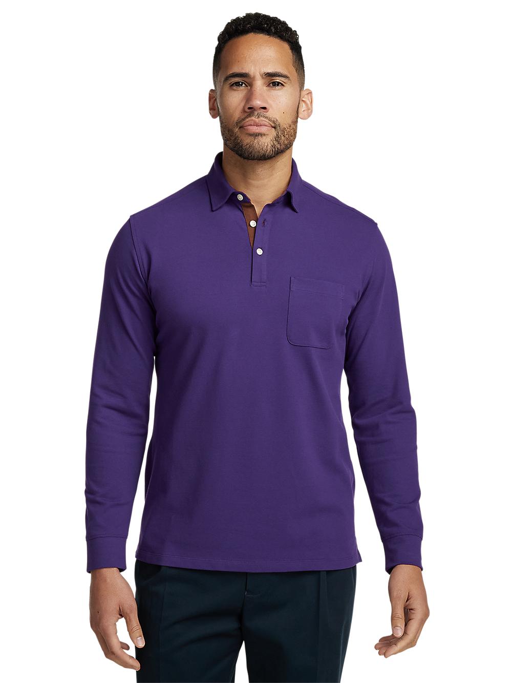 Cotton/Spandex Pique Three Button Polo - Purple Product Image