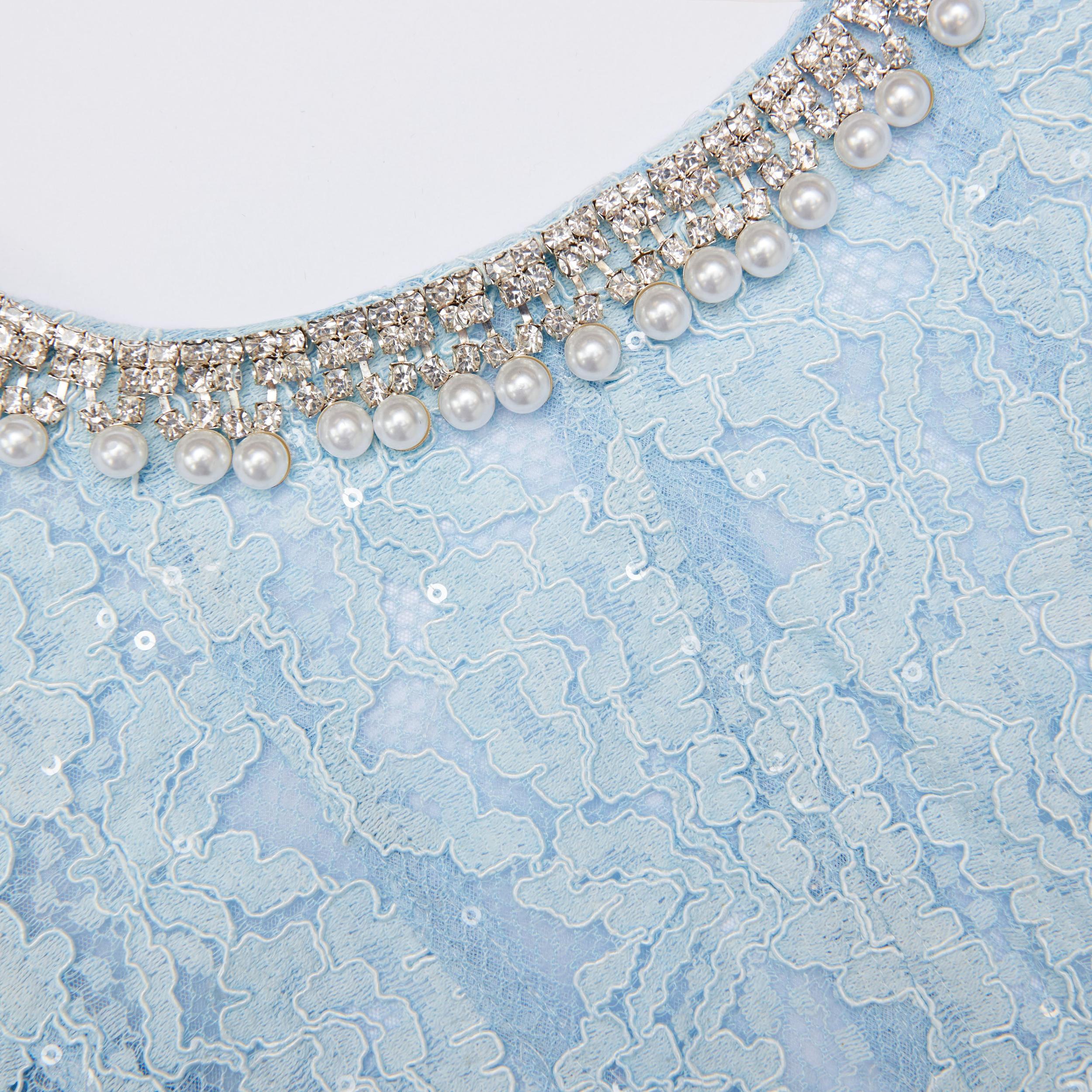 Blue Lace Embellished Midi Dress Product Image