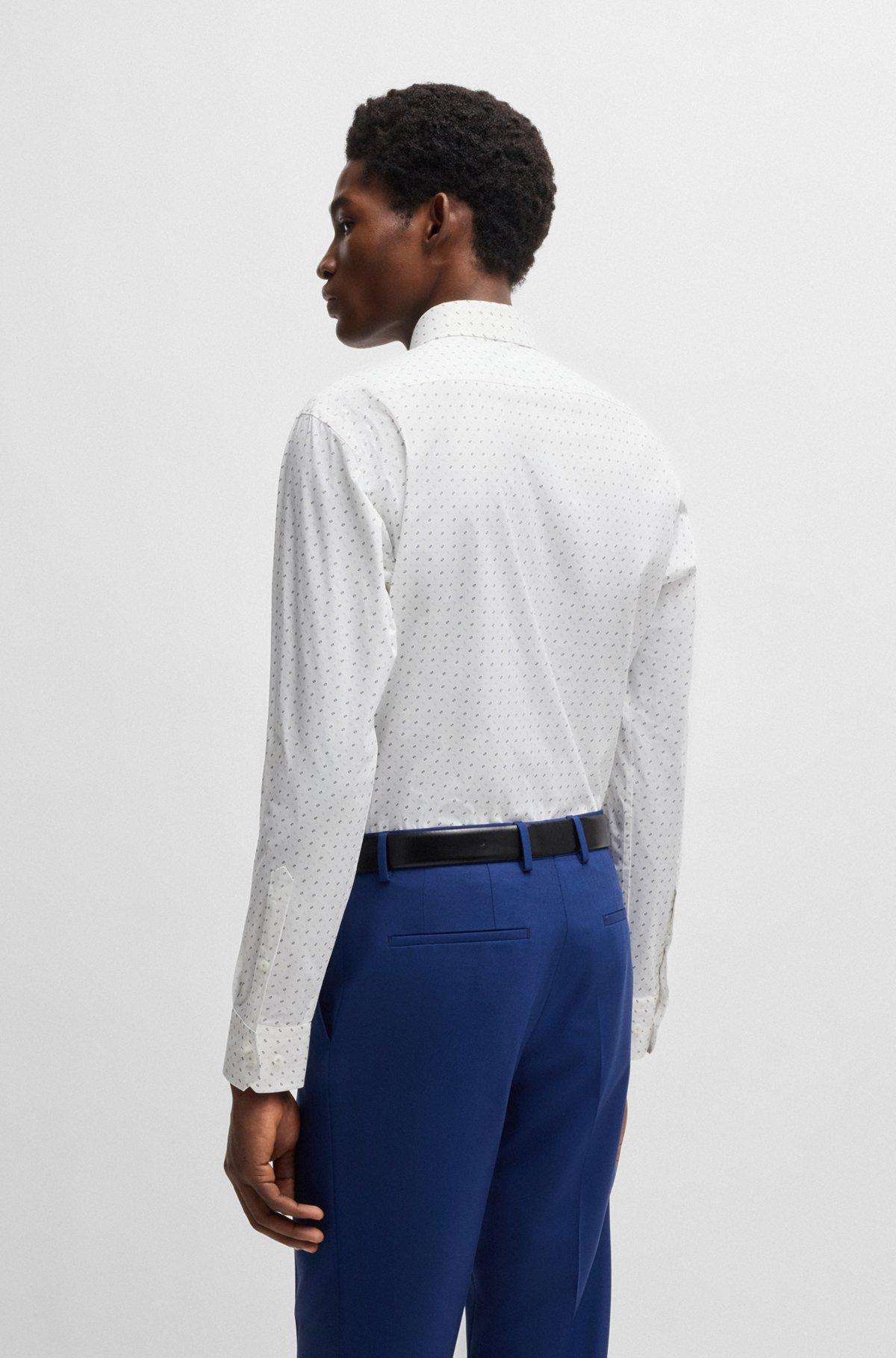 Regular-fit shirt in geometric-printed stretch-cotton poplin Product Image