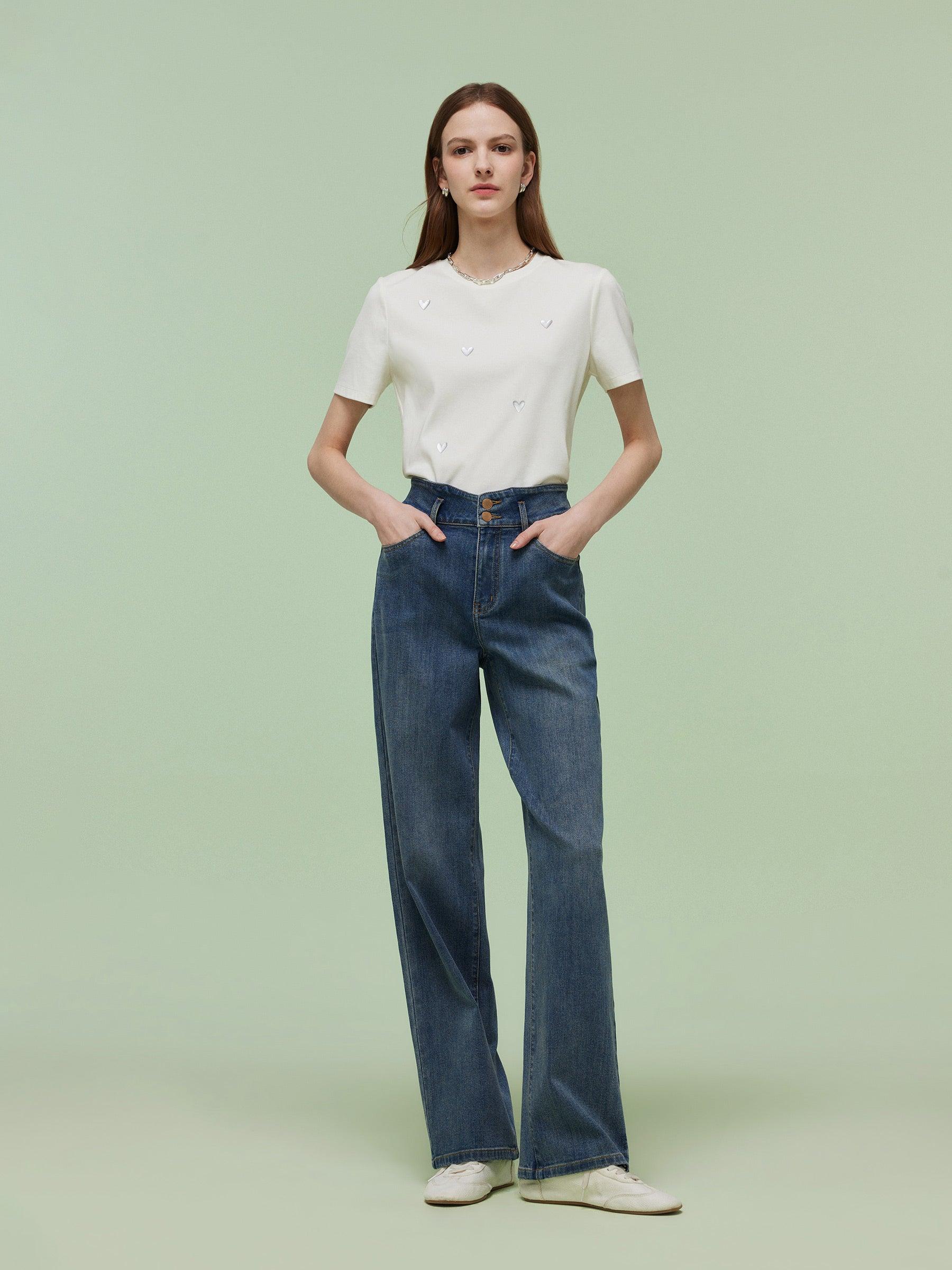 Denim Women High-Waisted Straight Leg Jeans Product Image