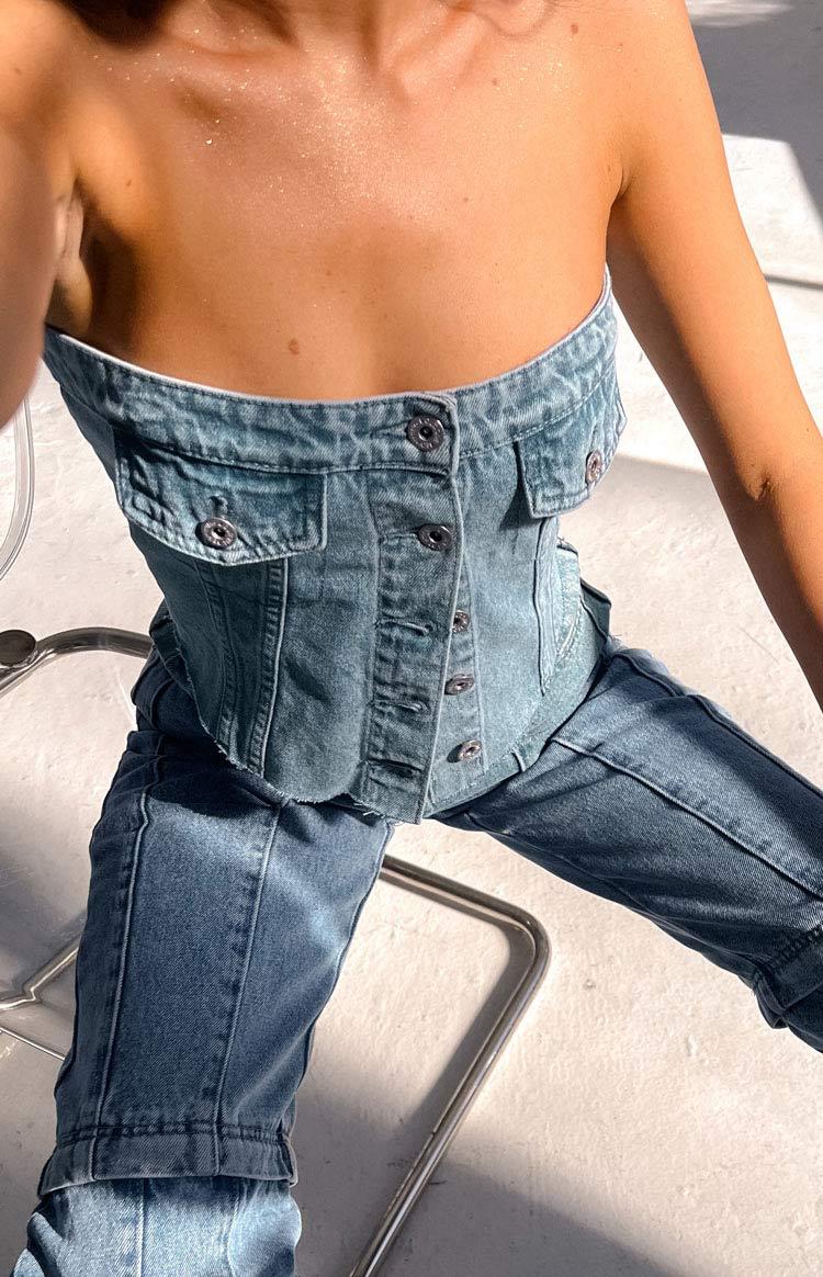 Wilma Mid Wash Denim Button Top Baby Product Image