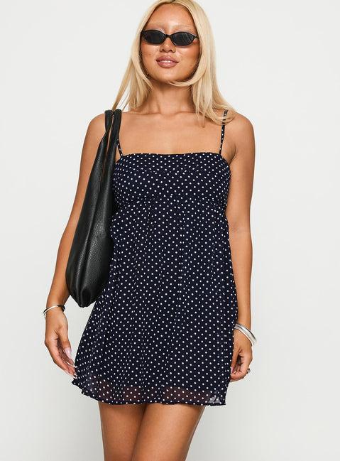 Ortega Mini Dress Navy Polka Product Image