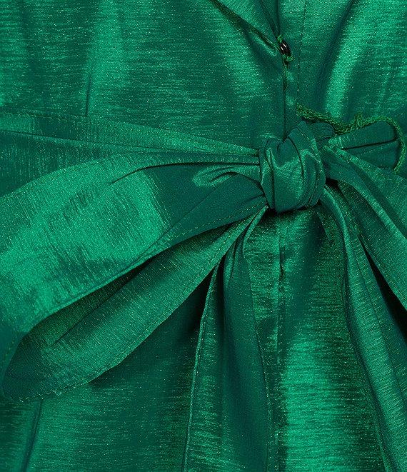 Alex Evenings Stretch Taffeta Collared V-Neck 3/4 Balloon Sleeve Tie Sash Wrap Top Product Image