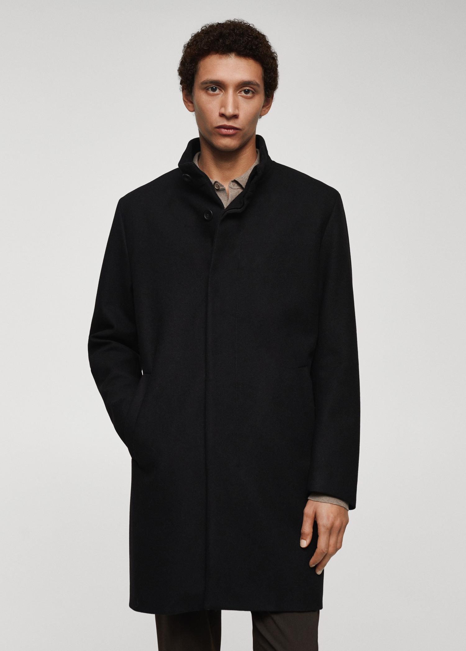 Wool funnel neck coat - Men | MANGO USA Product Image