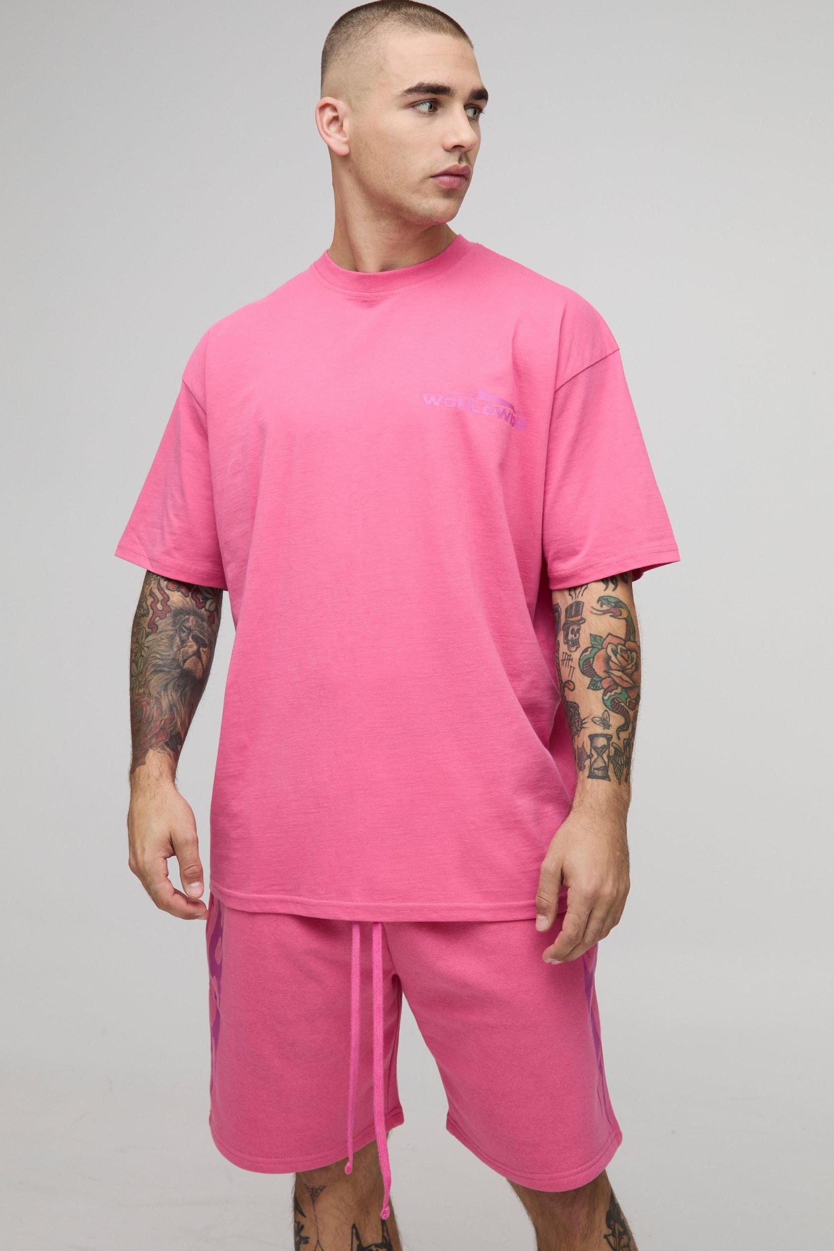 Oversized Worldwide Graphic T-Shirt & Short Set | boohooMAN USA Product Image