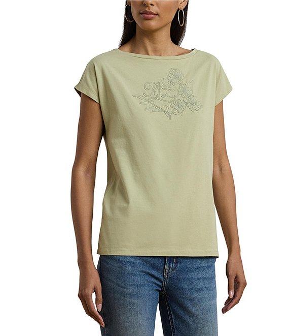 Lauren Ralph Lauren Boat Neck Short Sleeve Embroidered Tee Product Image