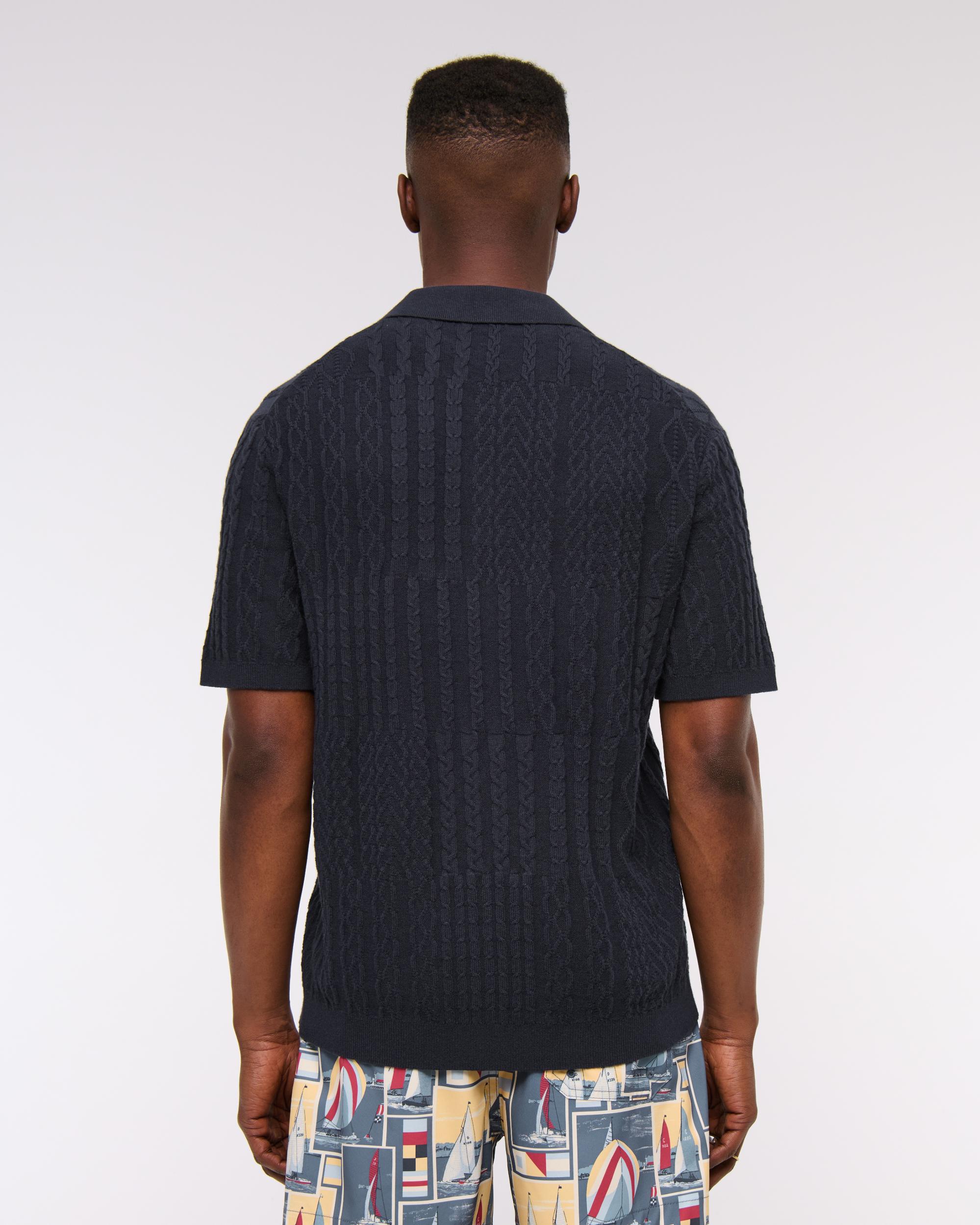 Cable Patchwork Johnny Collar Sweater Polo Product Image