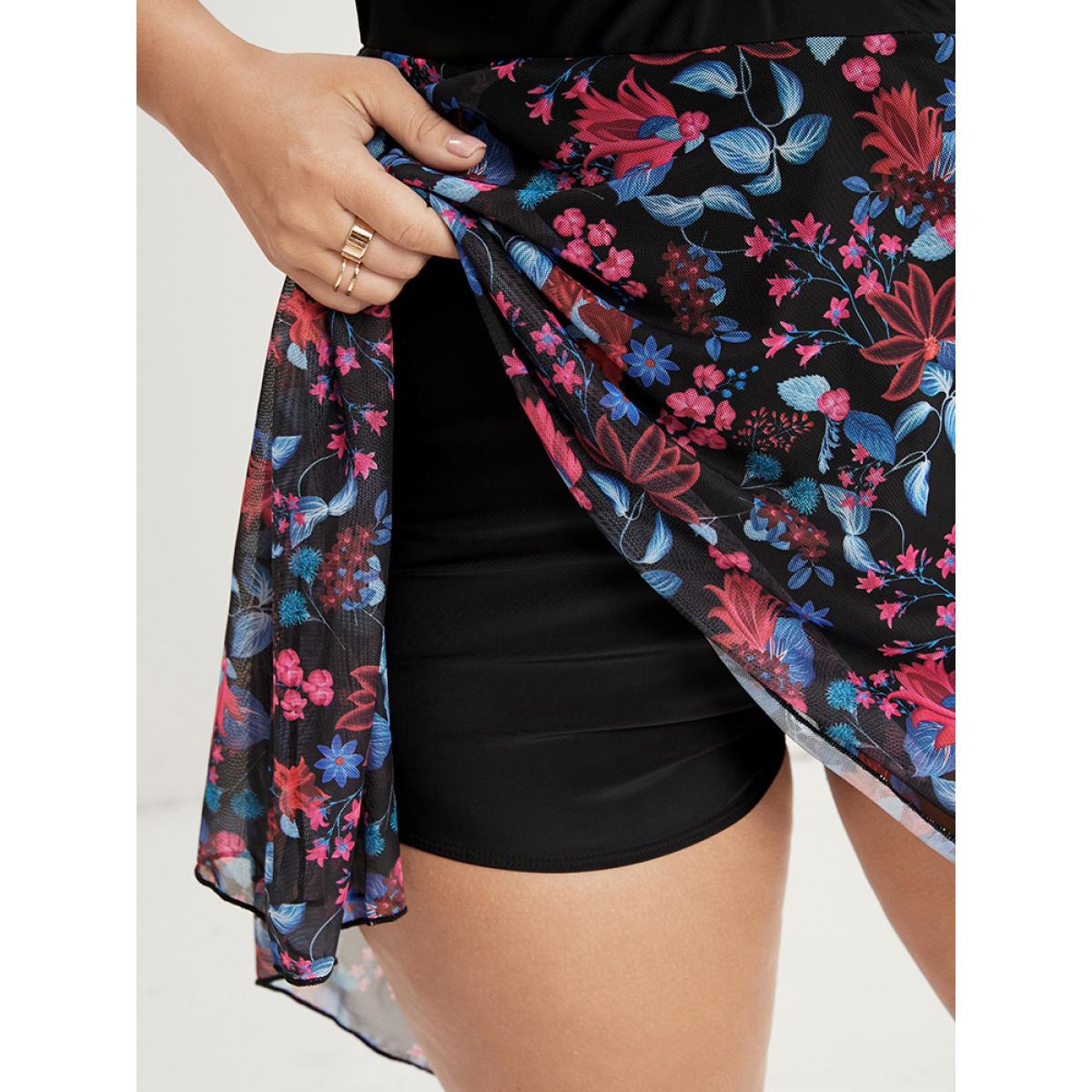 Mesh Adjustable Straps Plus Size Women Tropical Swim Dress Very Stretchy Bodycon Sleeveless V Neck Vacation Swim Dresses BloomChic Product Image