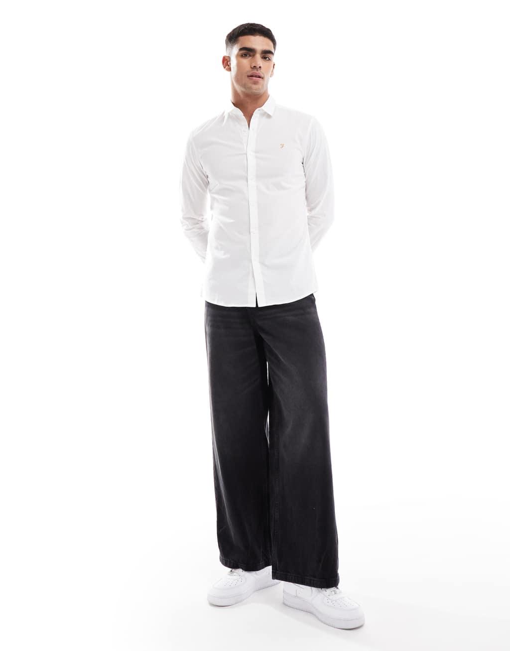 Farah yorke long sleeve poplin shirt in white Product Image