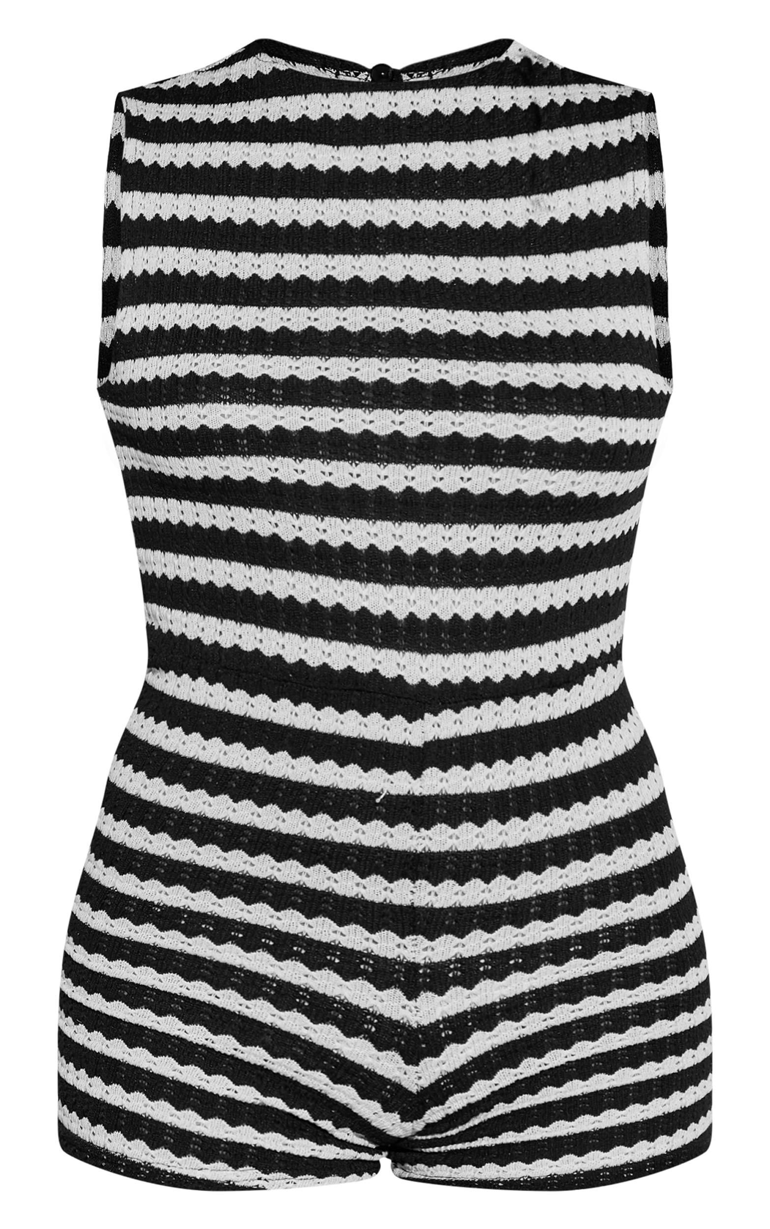 Black Striped Textured Jersey Racer Back Unitard Product Image