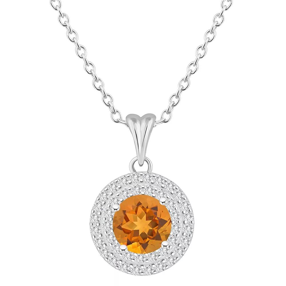 Celebration Gems Sterling Silver Round-Cut Swiss Blue Topaz & White Topaz Double Halo Pendant Necklace, Women's,  Product Image