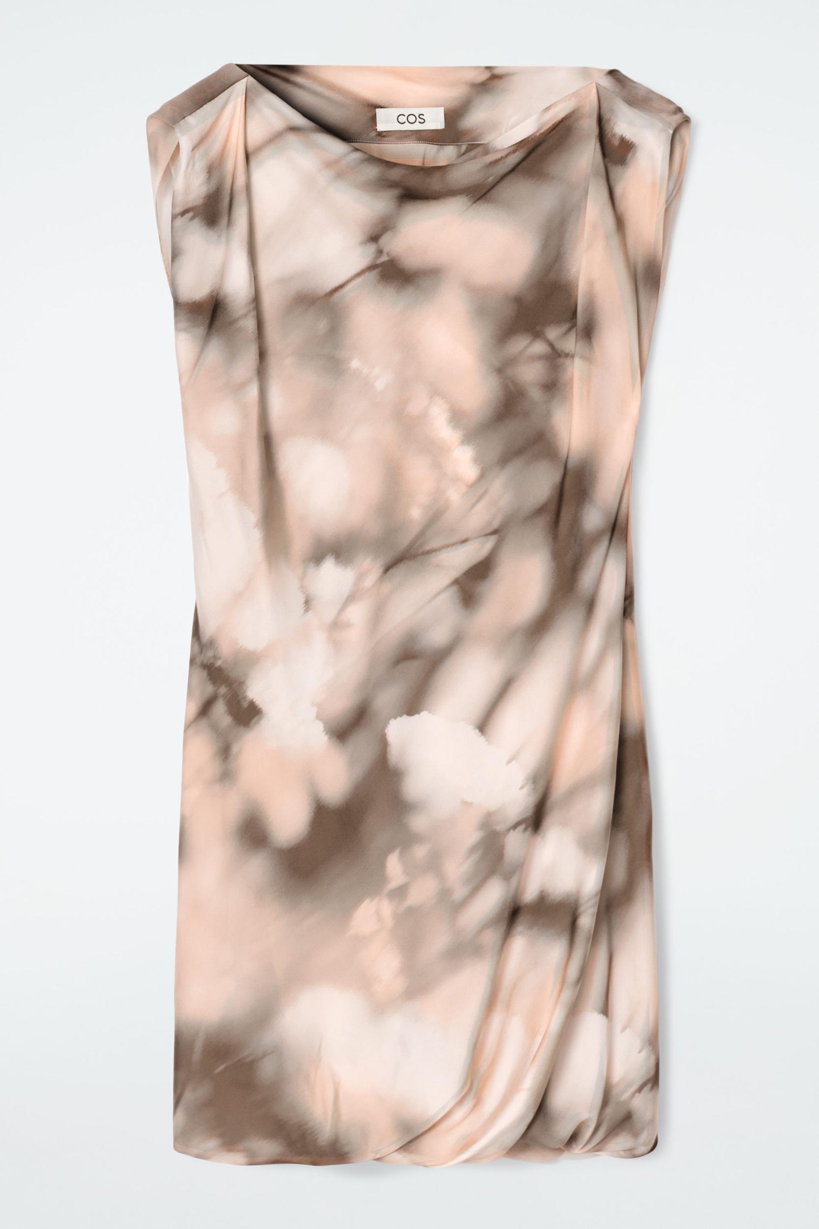PRINTED DRAPED SILK DRESS Product Image