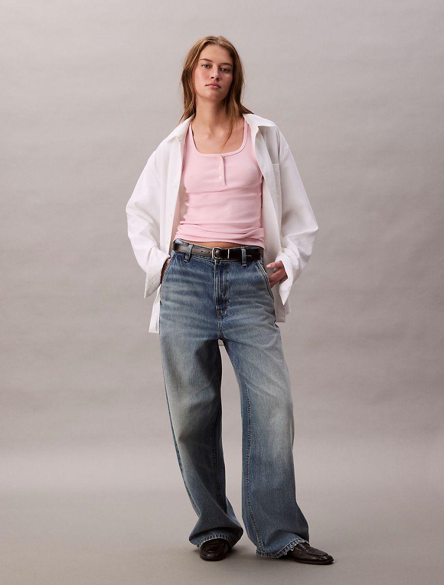 Cotton Contour Rib Henley Tank Top Product Image