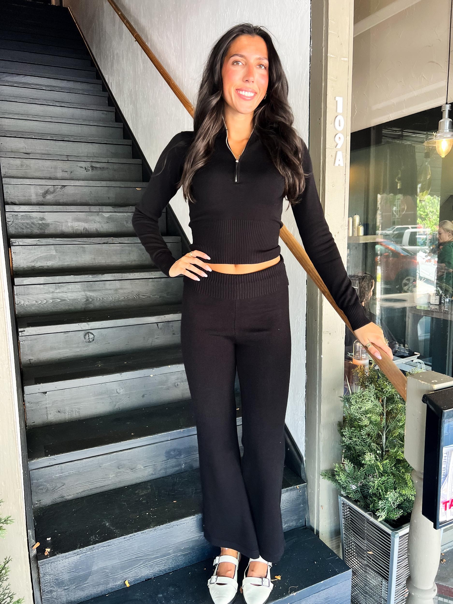 Black Slim Fit Knit Quarter Zip Product Image