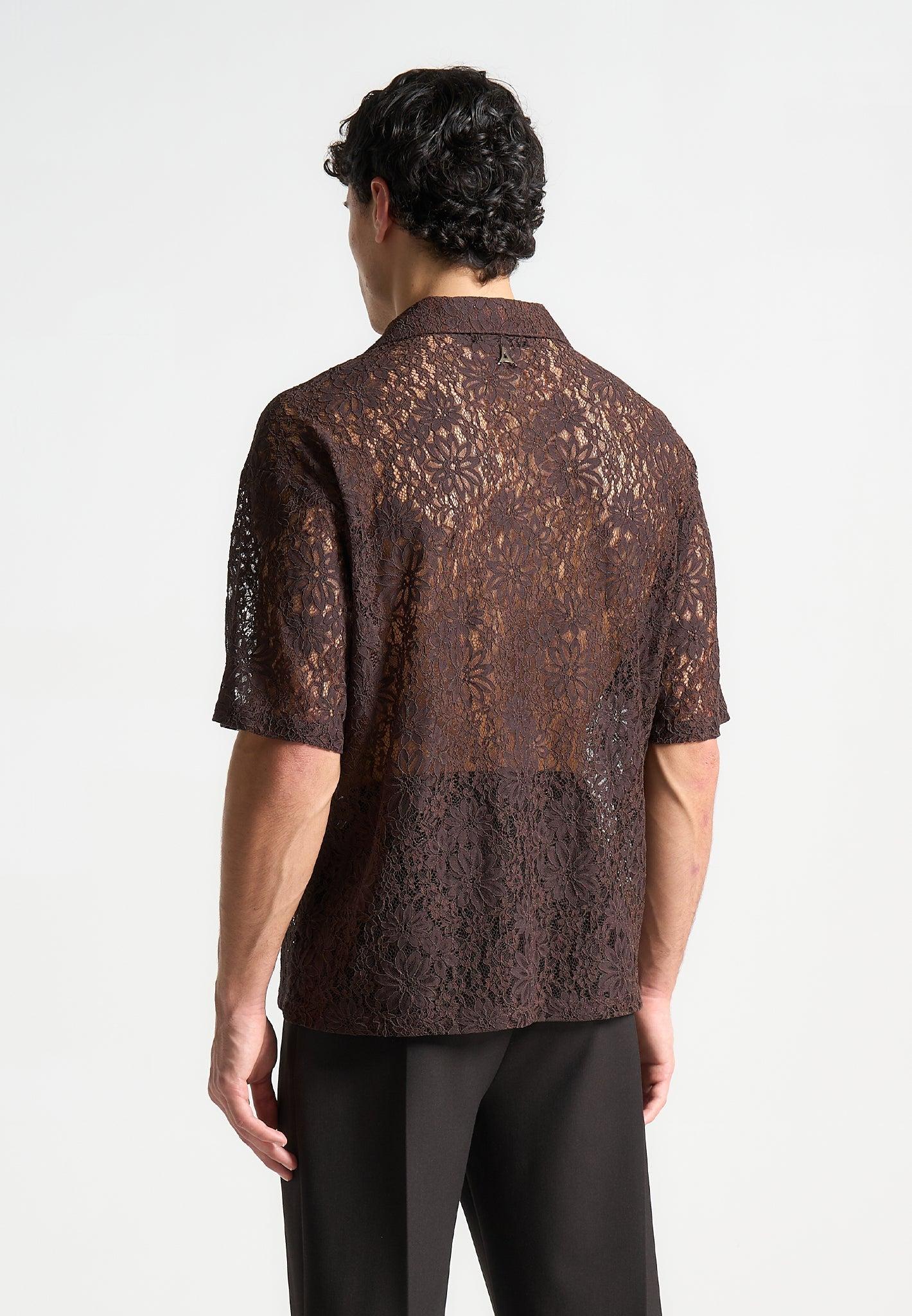 Boxy Lace Revere Shirt - Brown Male Product Image
