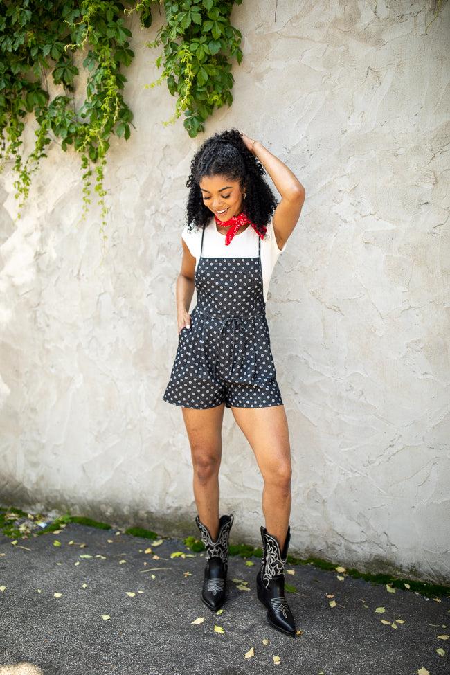 Better Perspective Black Floral Denim Romper Product Image