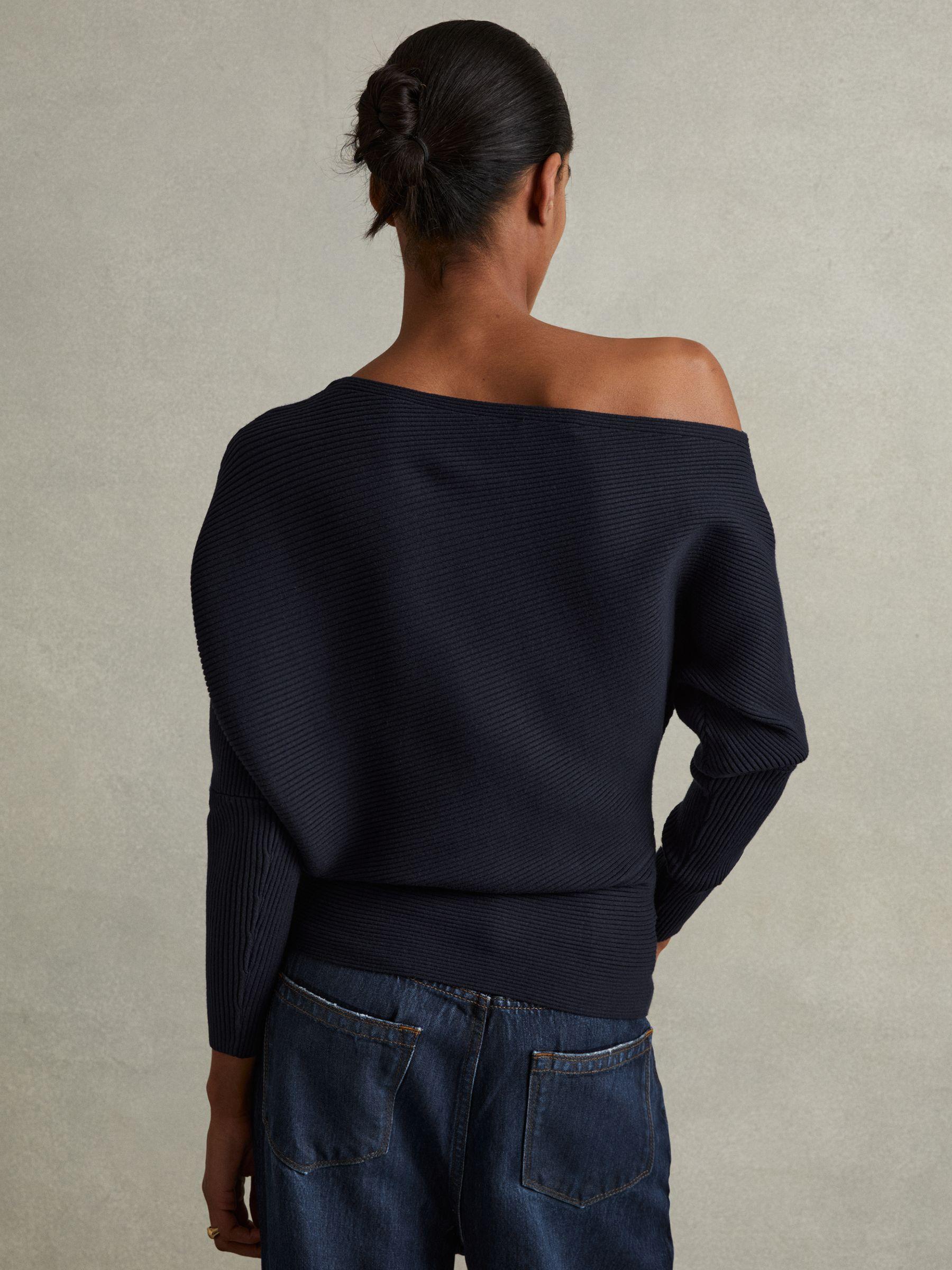 Asymmetric Draped Knitted Jumper in Navy Product Image