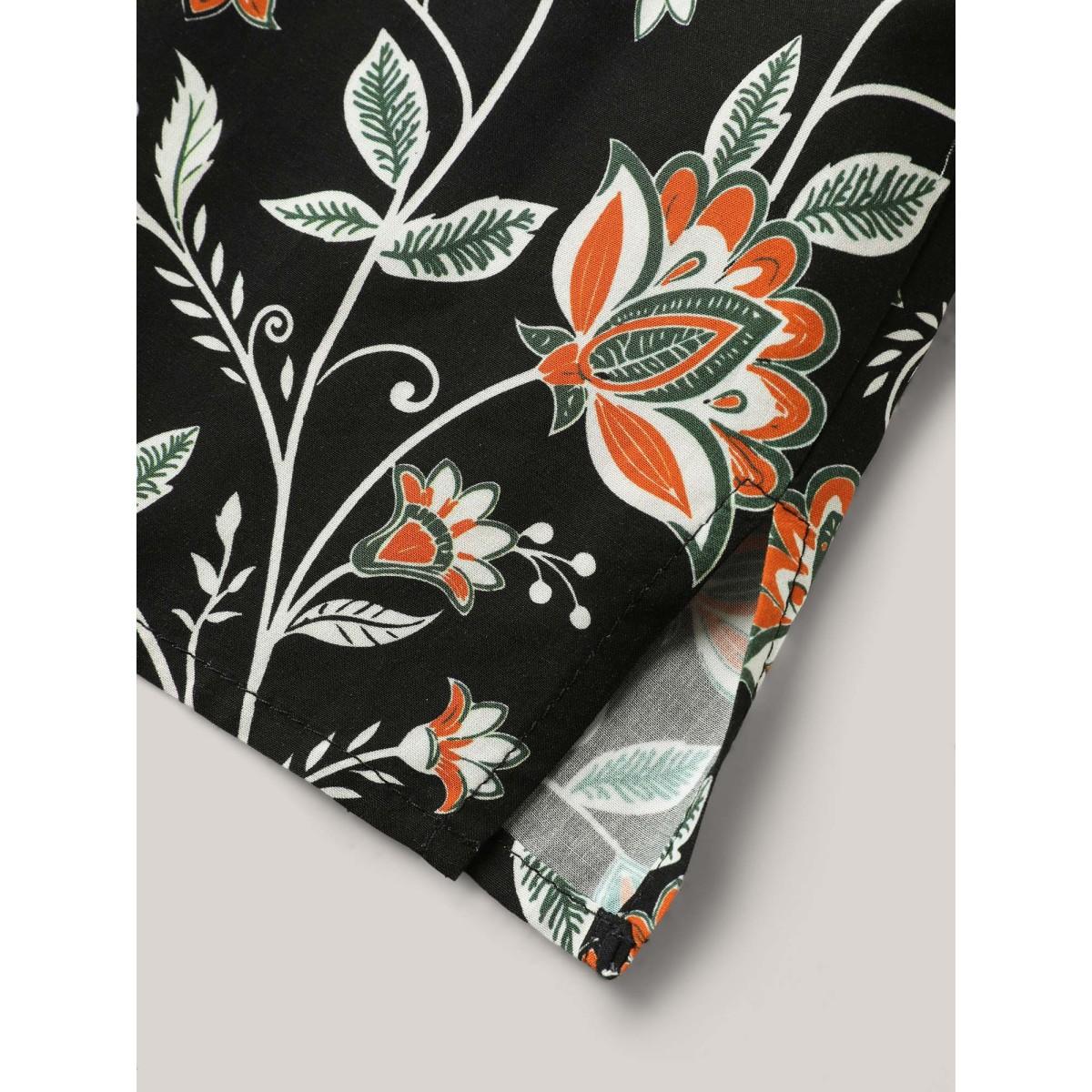 Plus Size Multicolor Floral Toothpick Pleats Flowy Blouse Women Elbow-length sleeve Notched collar Vacation Blouses BloomChic 26/4X Product Image